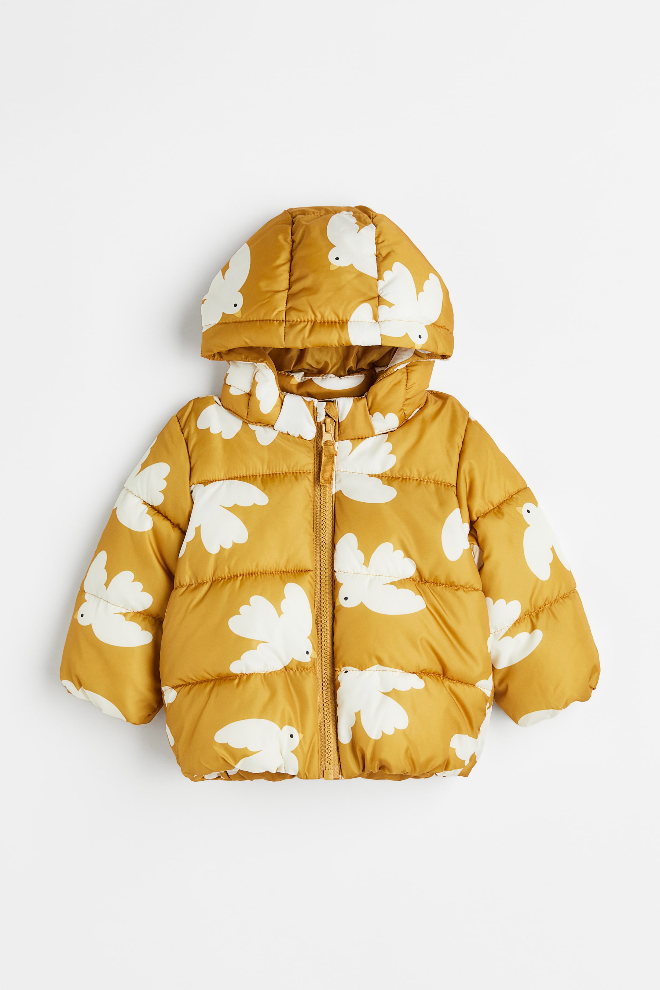 View larger image: Hooded puffer jacket - Mustard yellow/Birds - Kids | H&M 1