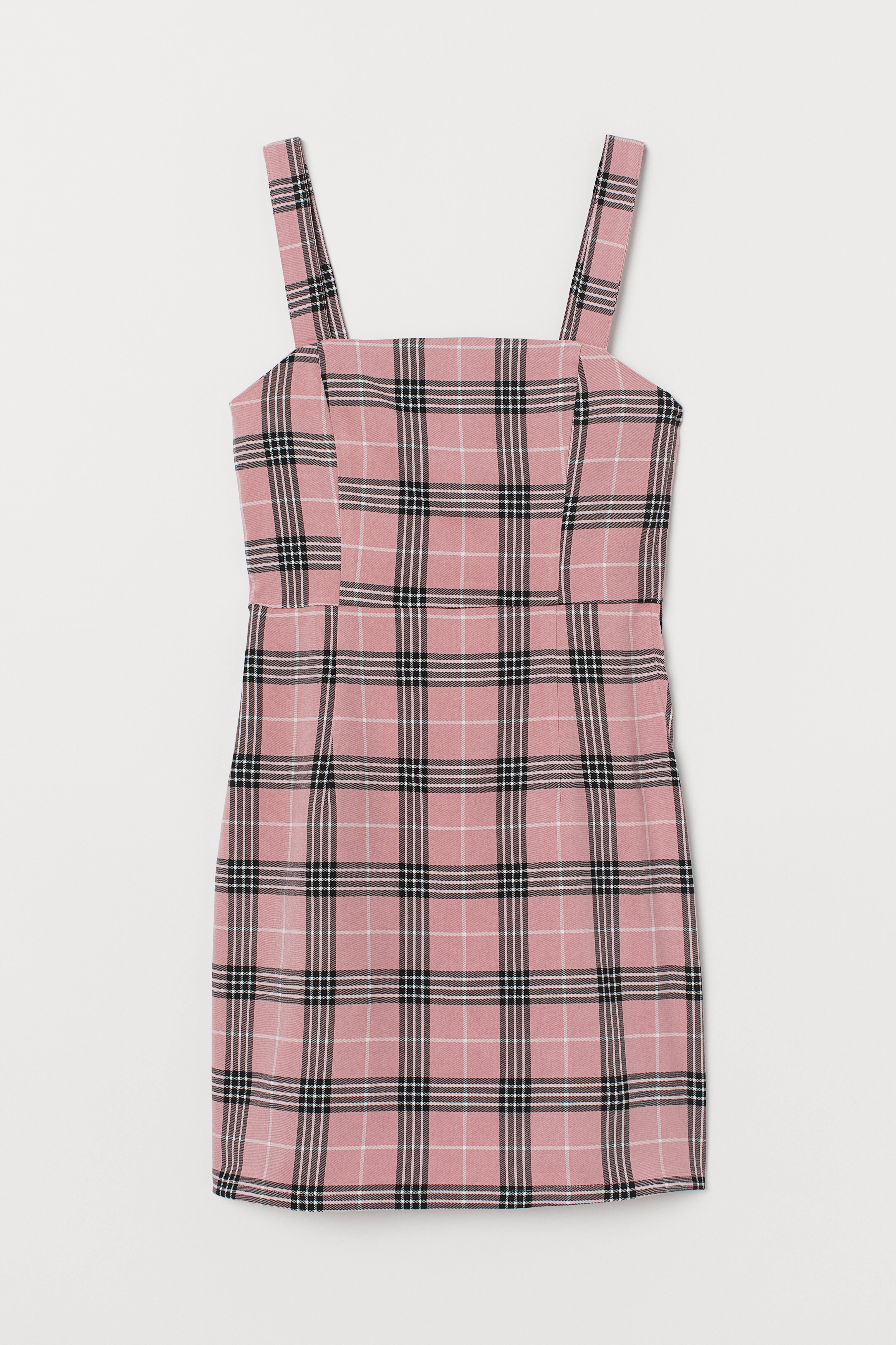 Short Dress - Sleeveless - Short - Pink/black plaid - Ladies | H&M US