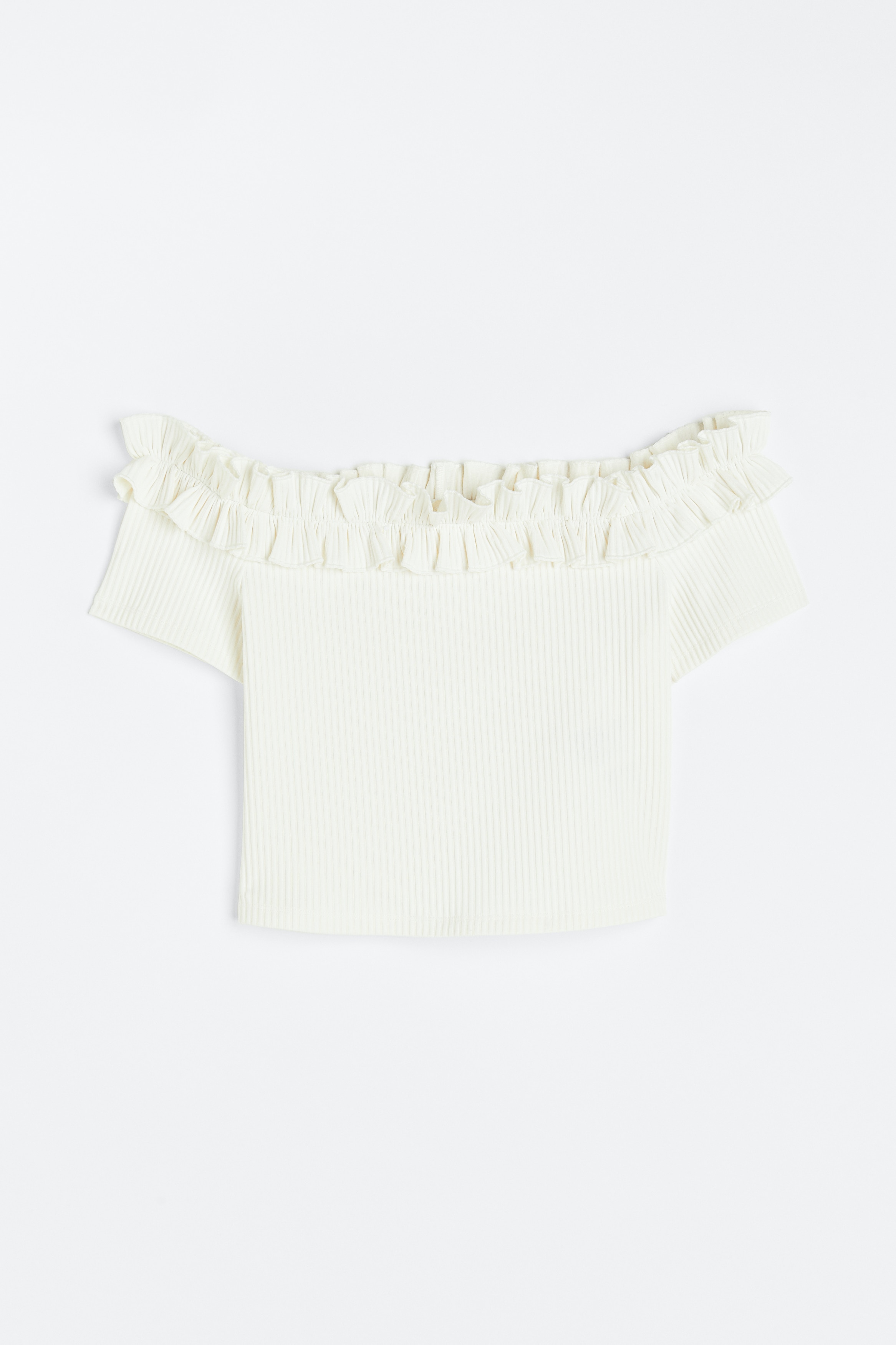 white ruffle shoulder top