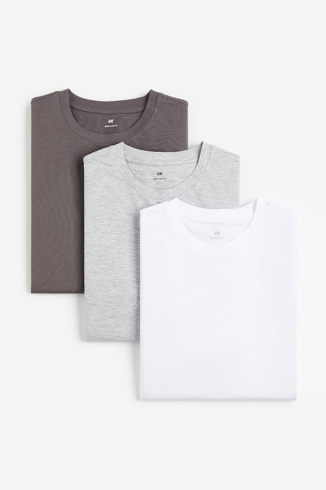 3-pack Regular Fit T-shirts - Dark greige/Grey marl/White/Black/White/Grey marl/Steel blue/dc/dc/dc - 1