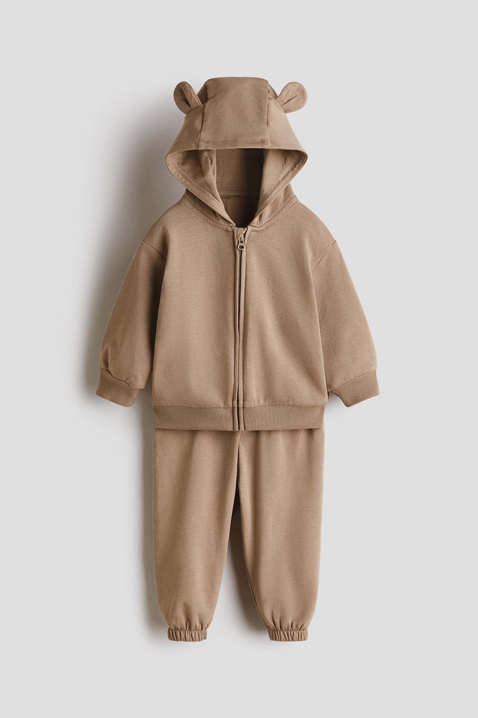2-piece Hoodie and Joggers Set - Light brown/Dark gray