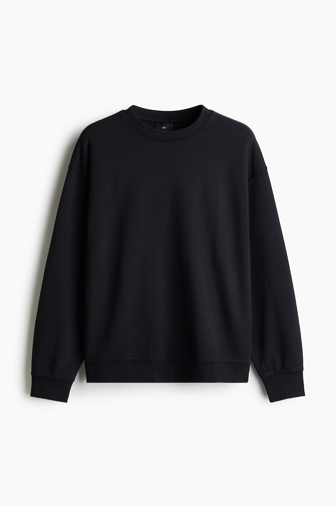 Loose Fit Washed Cotton Sweatshirt - Black - 1