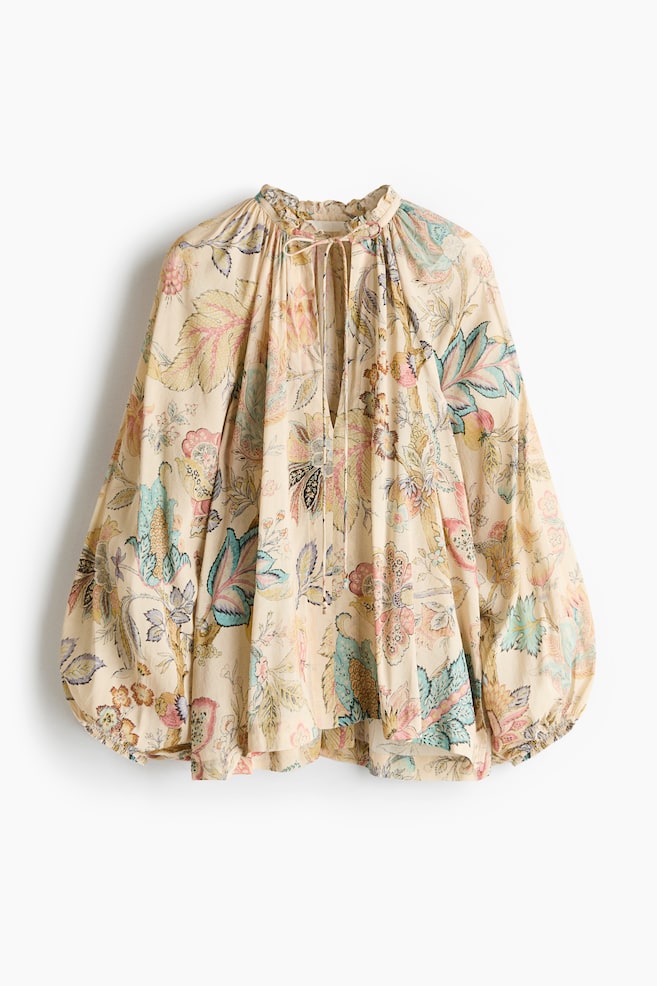 Oversized blouse van katoenmix - Beige/dessin - 1