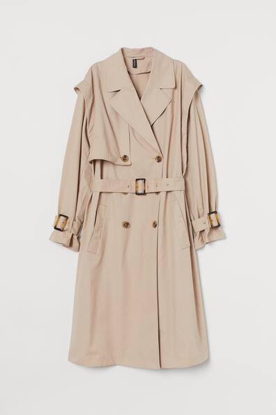 Cotton twill trenchcoat - Long sleeve - Long - Light beige - Ladies | H ...