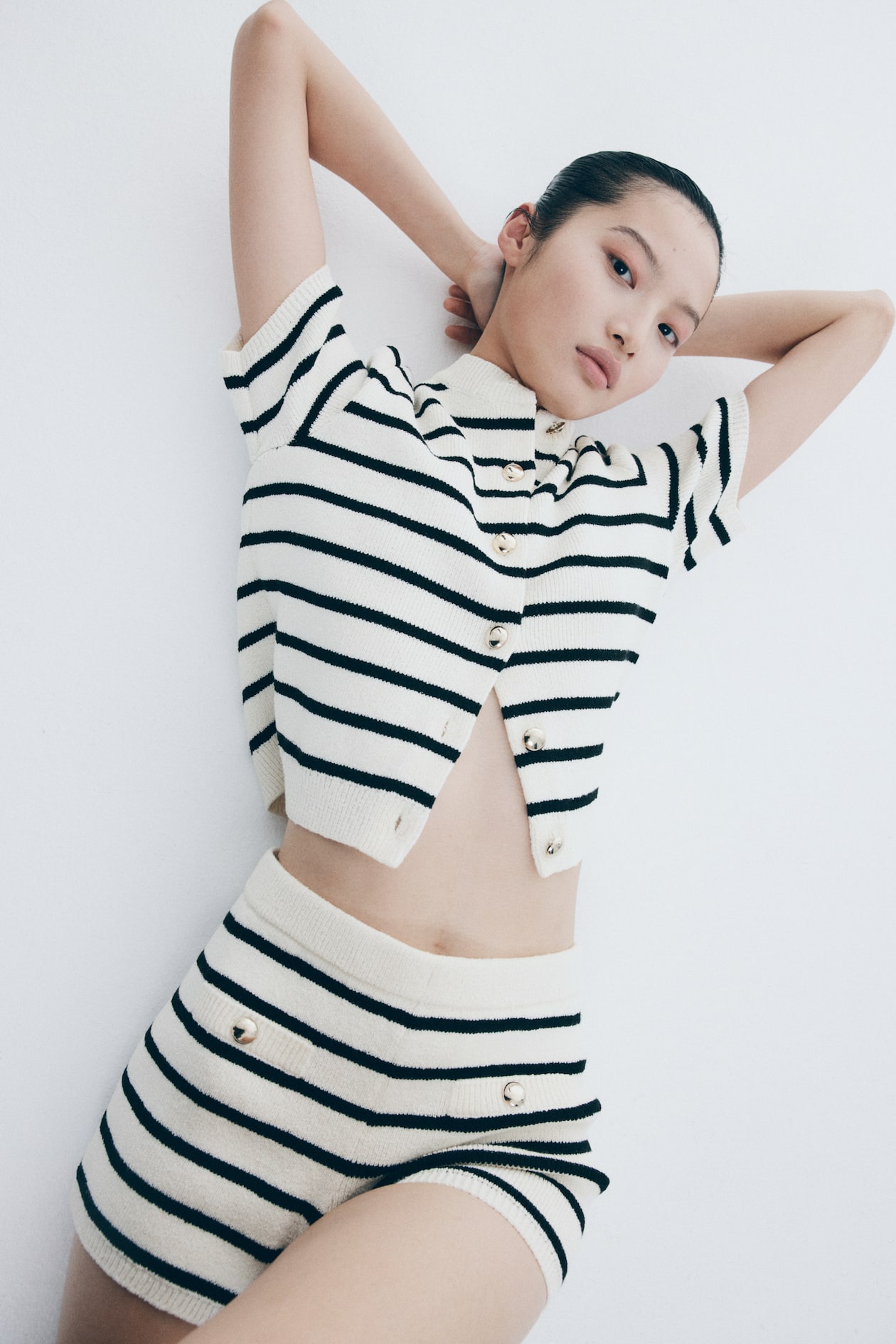 Shorts corti lavorati a maglia Crema/nero righe DONNA H&M IT