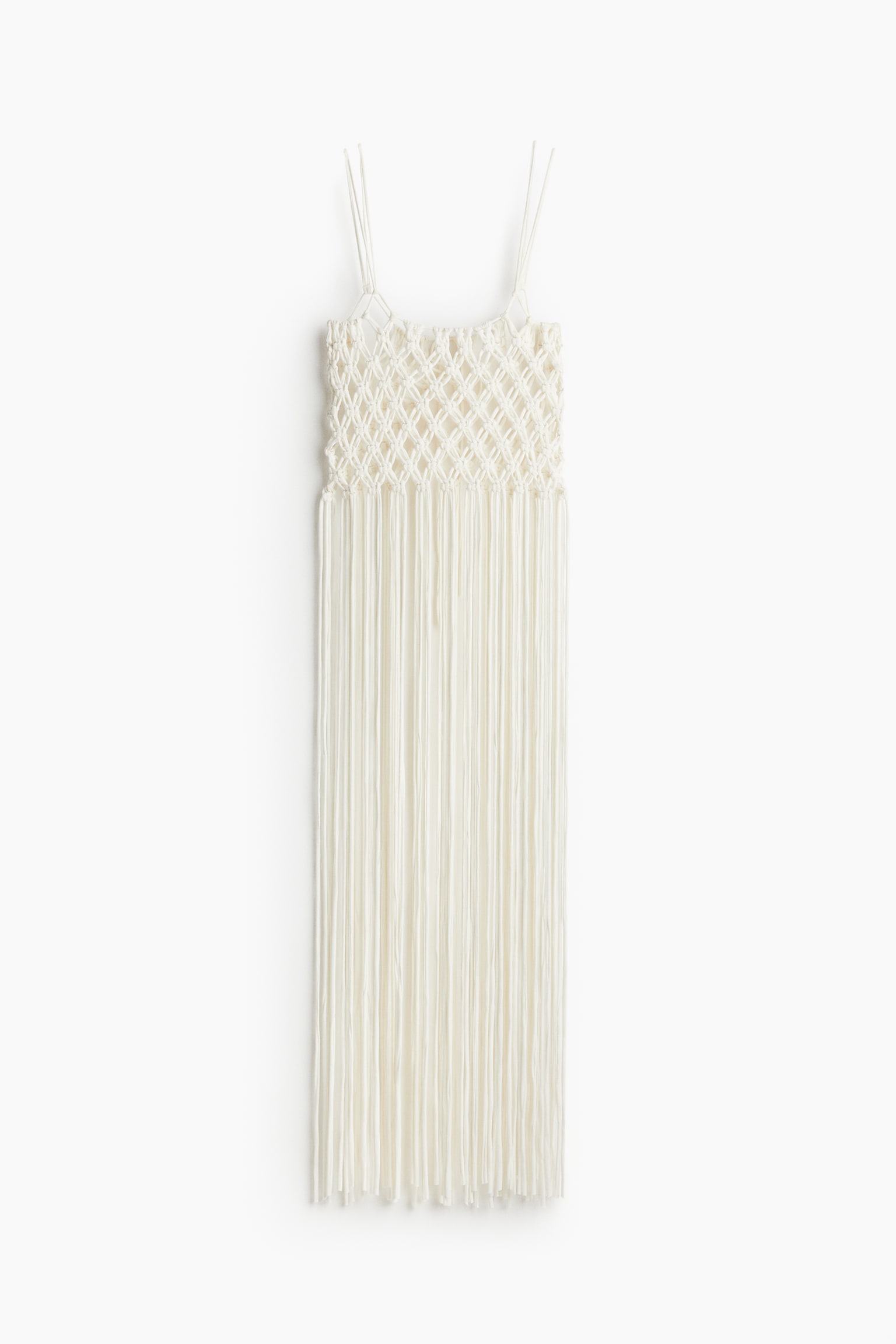 Fringe Trim Fishnet Dress - Cream - 2