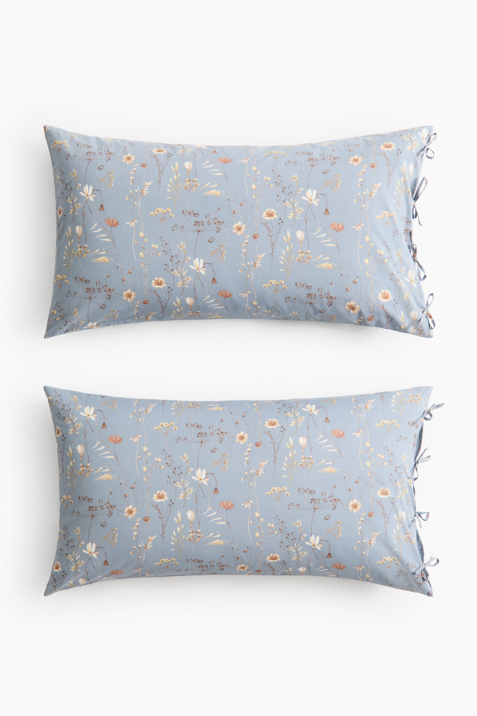 Pack de 2 fundas de almohada con diseño floral - Azul empolvado/Floral/Beige claro/Floral/Rosa empolvado/Floral