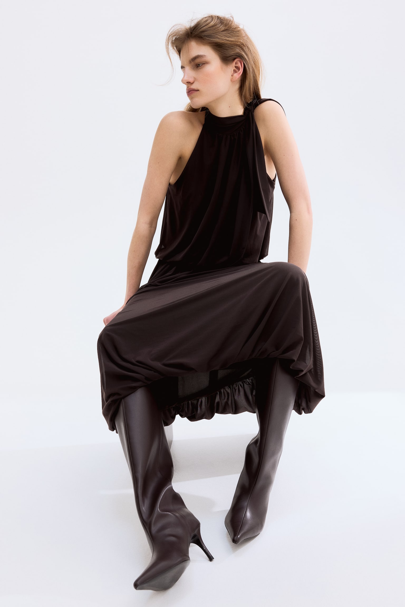 Сітчаста спідниця-балон - Темно-коричневий - 5