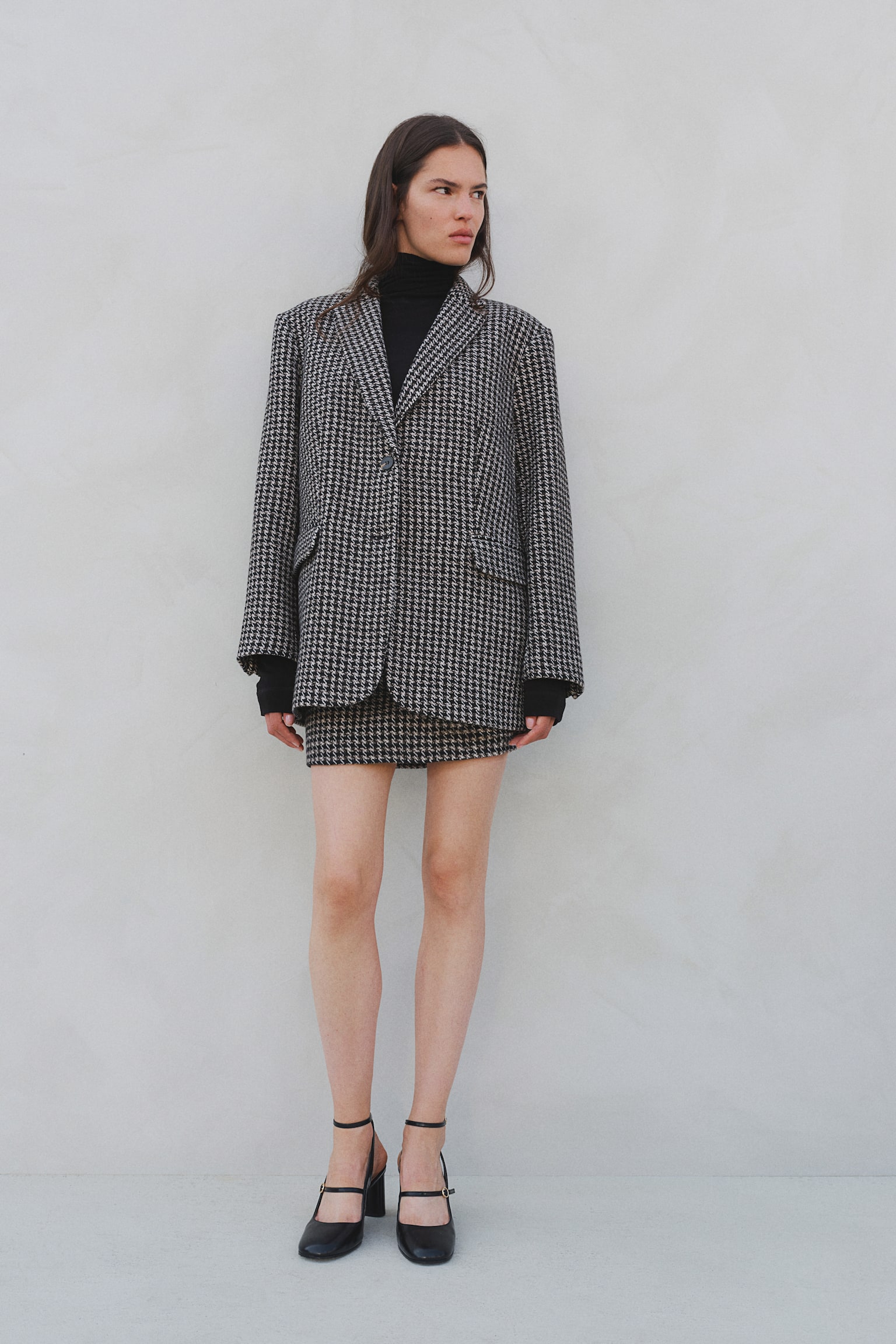 Oversized blazer - Dark brown/Dogtooth-patterned/Black/White - 5