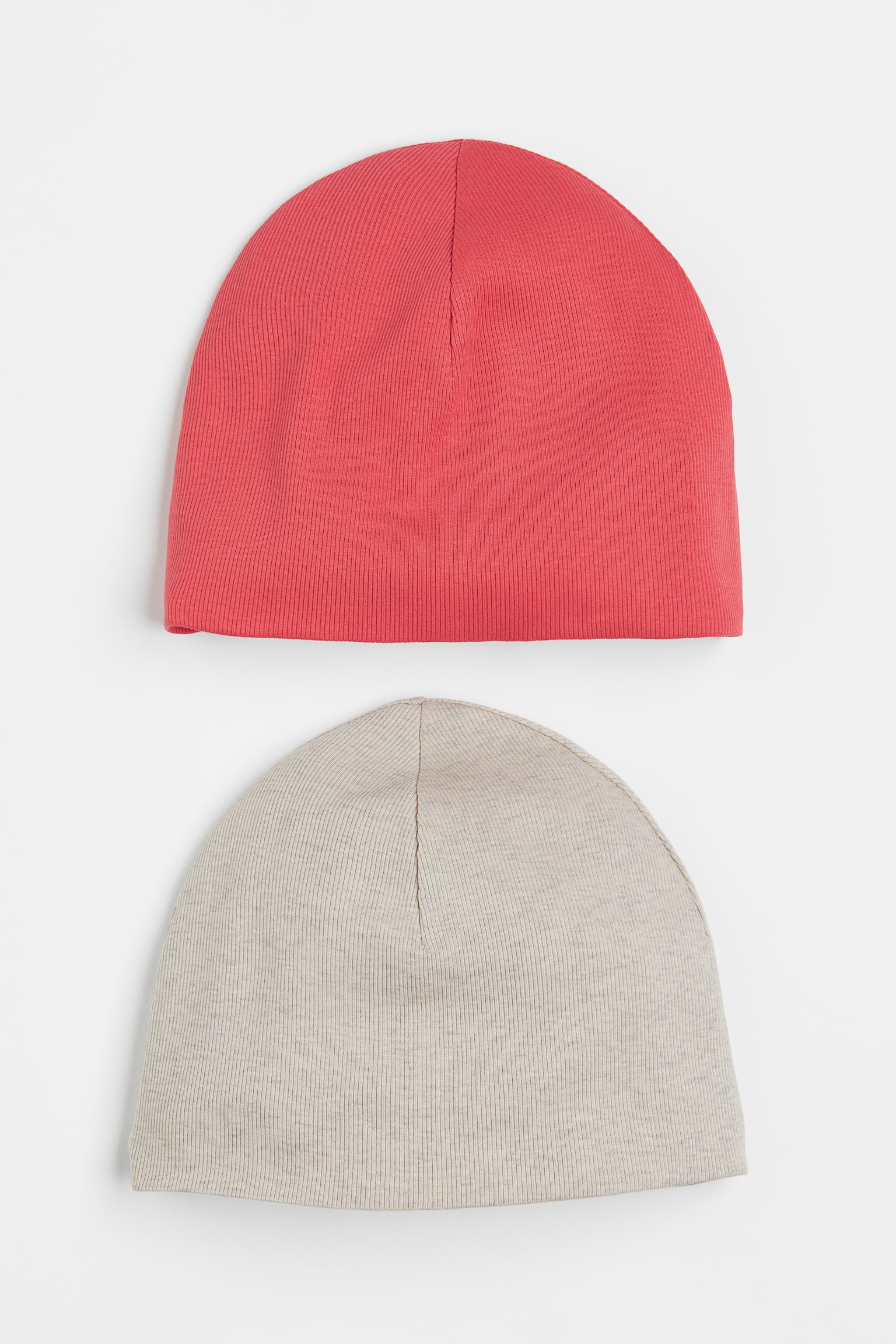 2-pack ribbed cotton jersey hats - Brick red/Light beige marl - 1