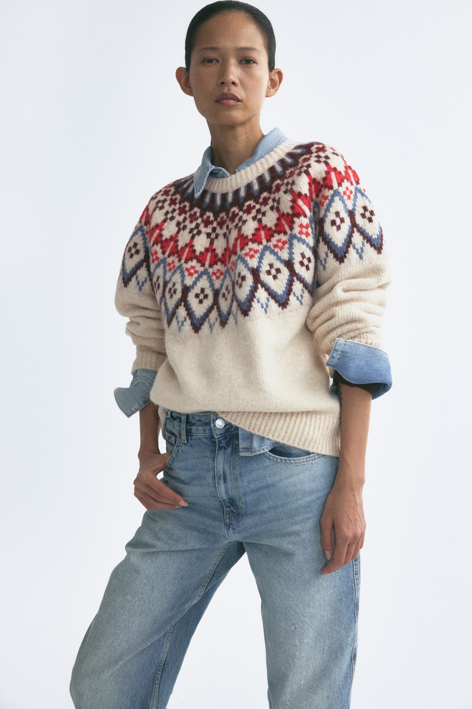 Женский свитер H&M Brushed Jacquard-Knit, цвет: Светлый бежевый — фото 2