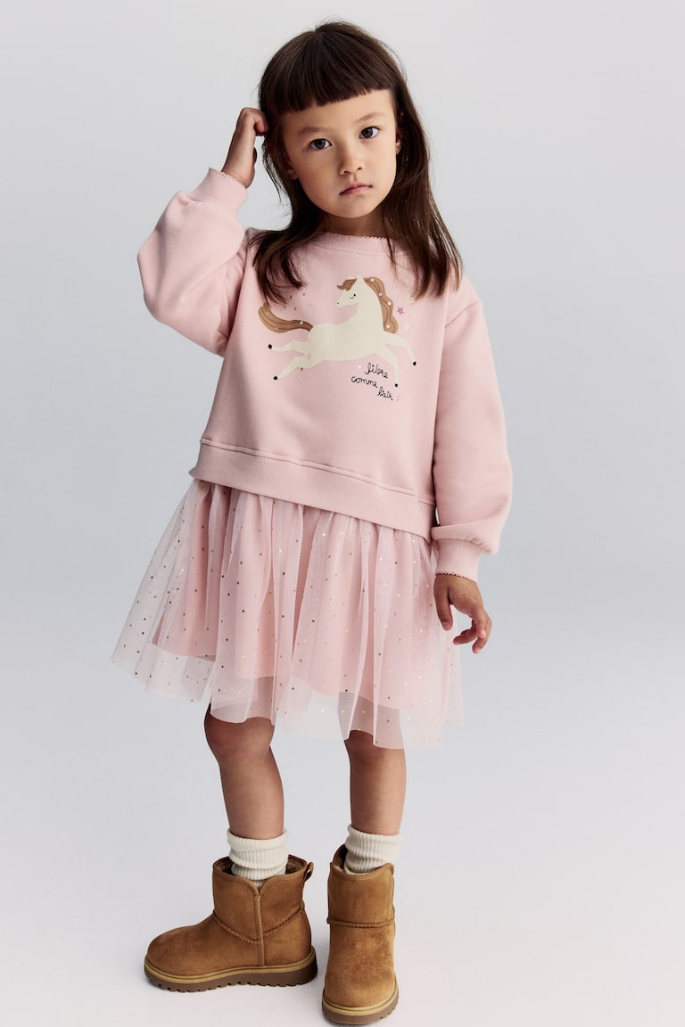 robe fille robe pull h et m Robe en molleton avec jupe en tulle Rose clair/cheval ENFANT