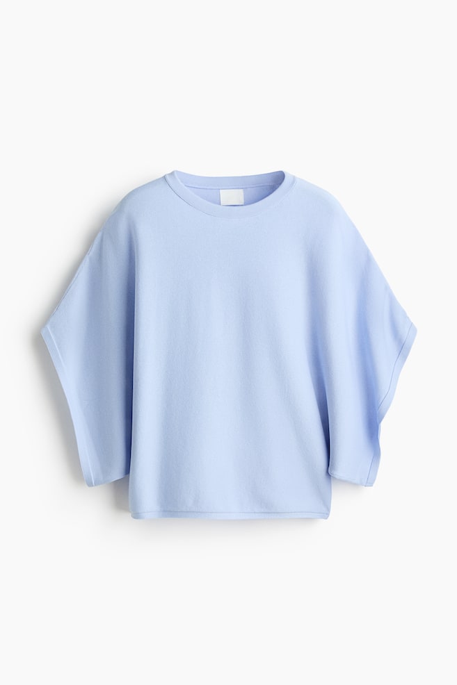 Kastiges Feinstrickshirt - Hellblau/Weinrot - 1
