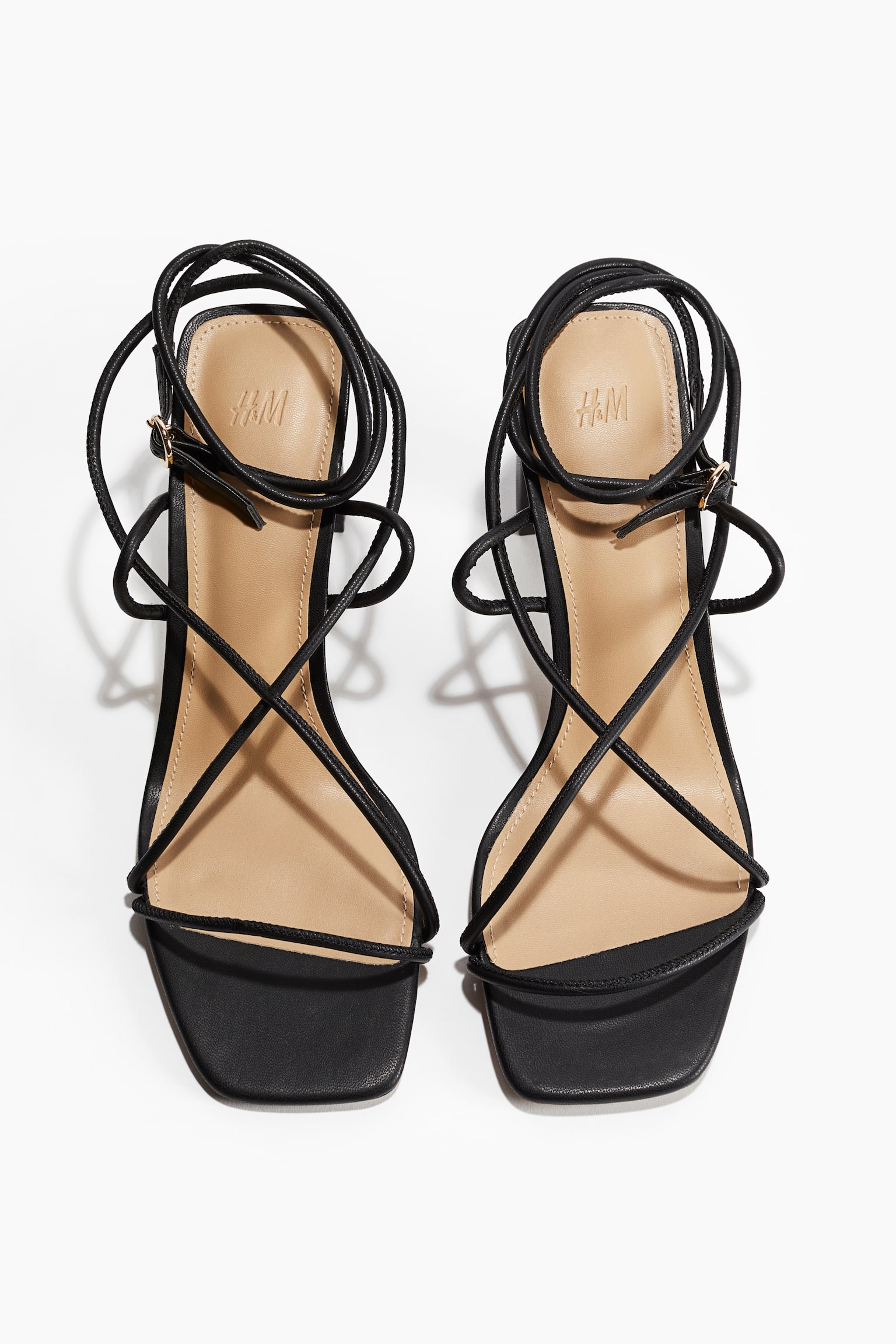 Heeled Strappy Sandals - Black/Gold-colored - 2