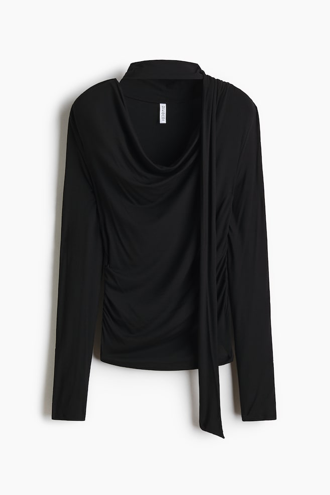 Top drappeggiato con sciarpa - Nero/Beige scuro/Verde scuro - 1