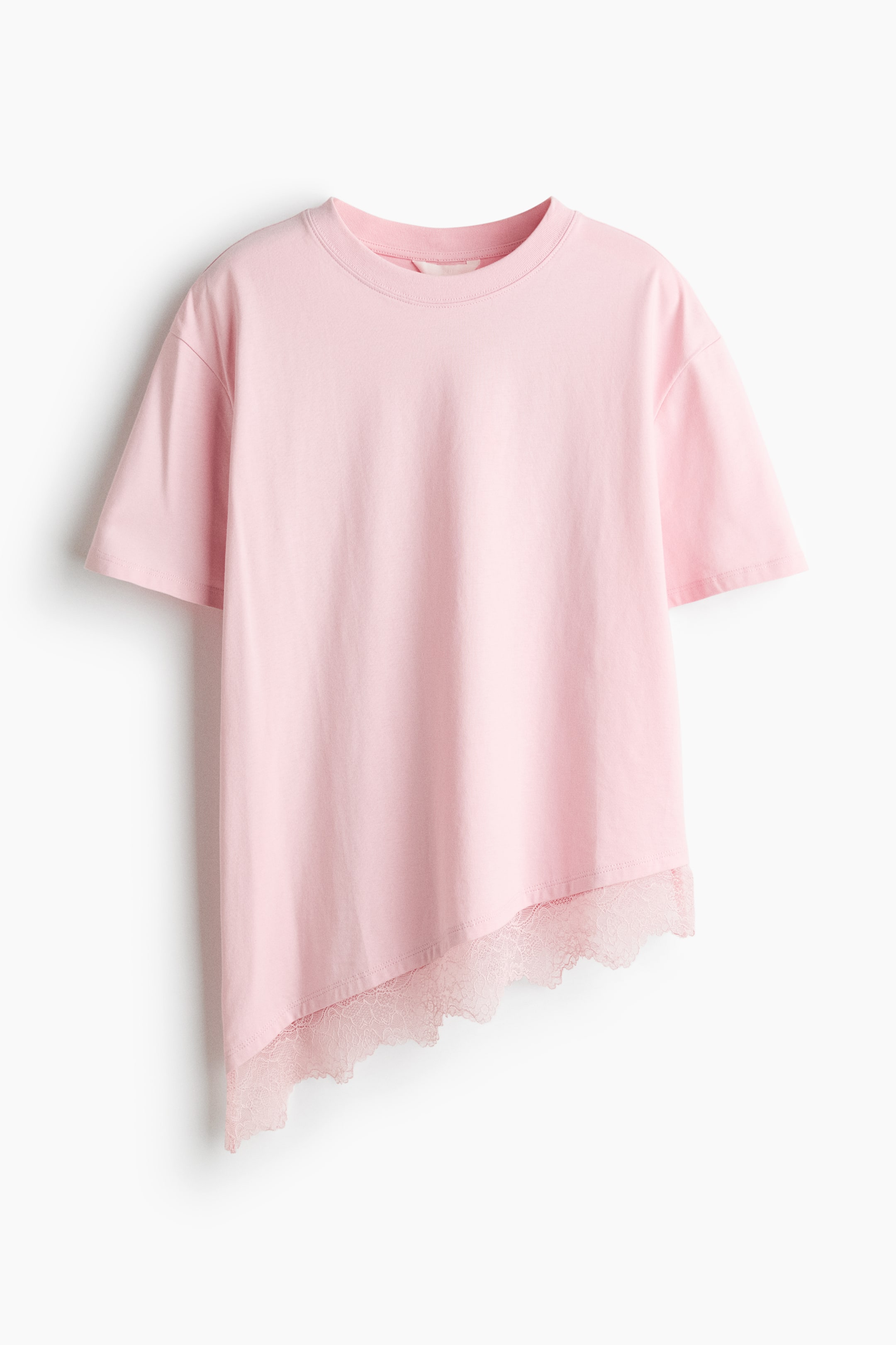 View larger image: Asymmetric lace-trimmed T-shirt - Light pink - Ladies | H&M 1