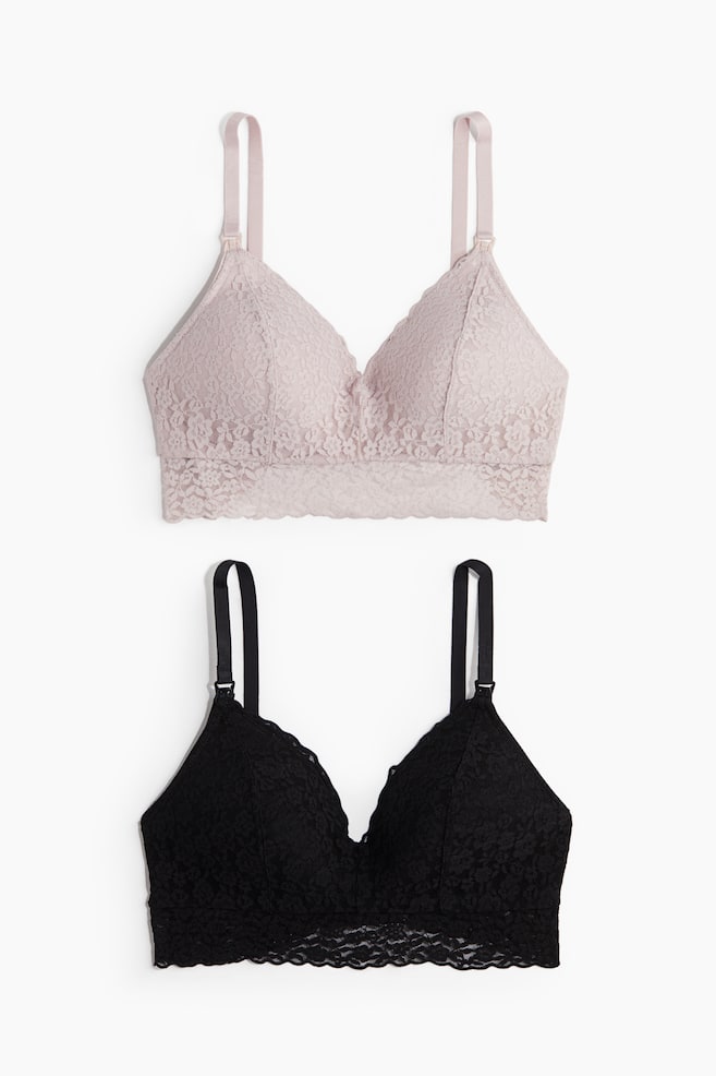 MAMA 2-pack padded lace nursing bras - Black/Light dusty pink/Light beige/White - 1