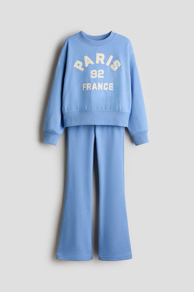 2-Piece Sweatshirt and Joggers Set - Blue/Paris/Light pink/bow - 1