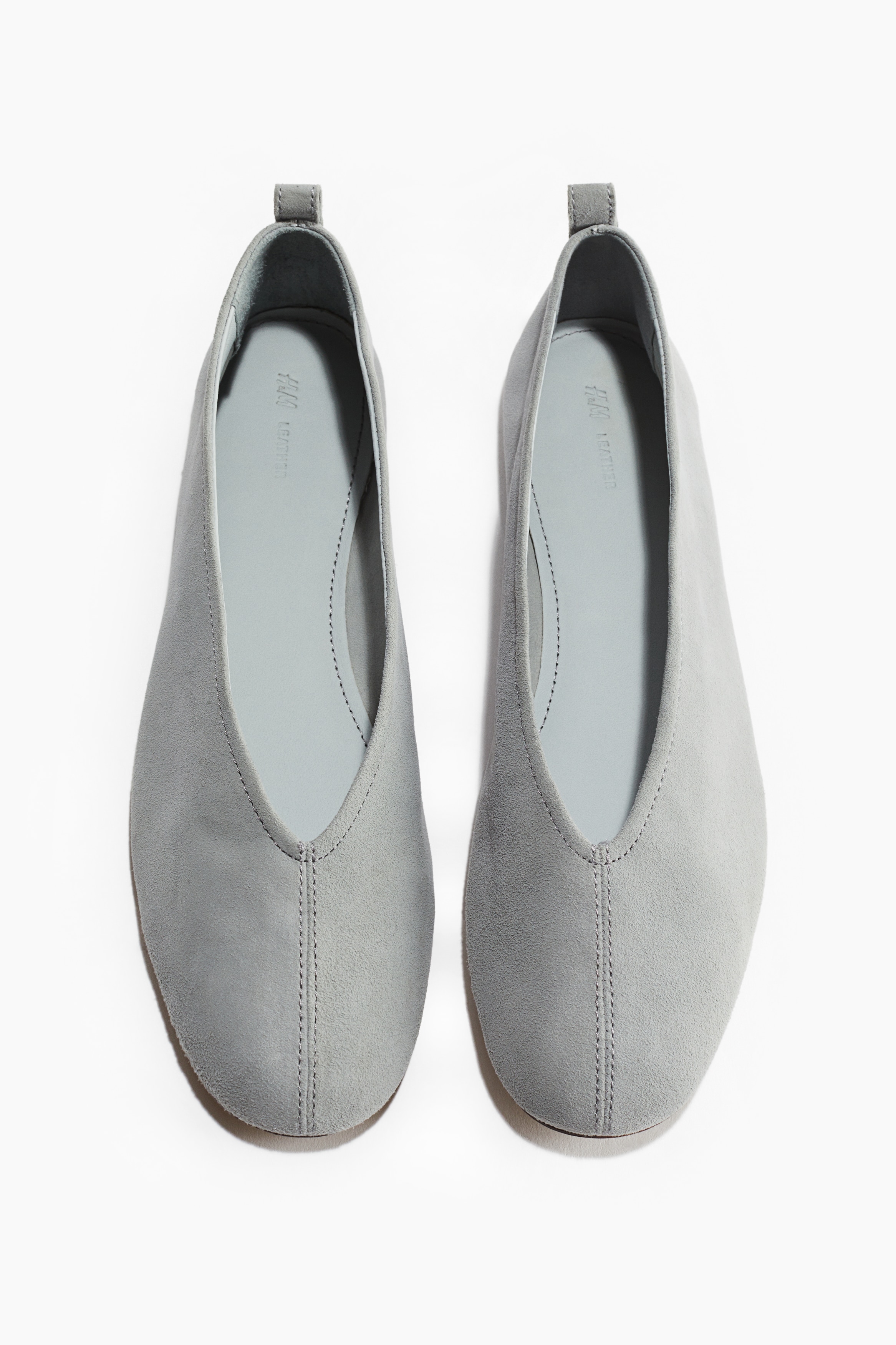 Ballerinasko i læder - Lys blågrå/Sort