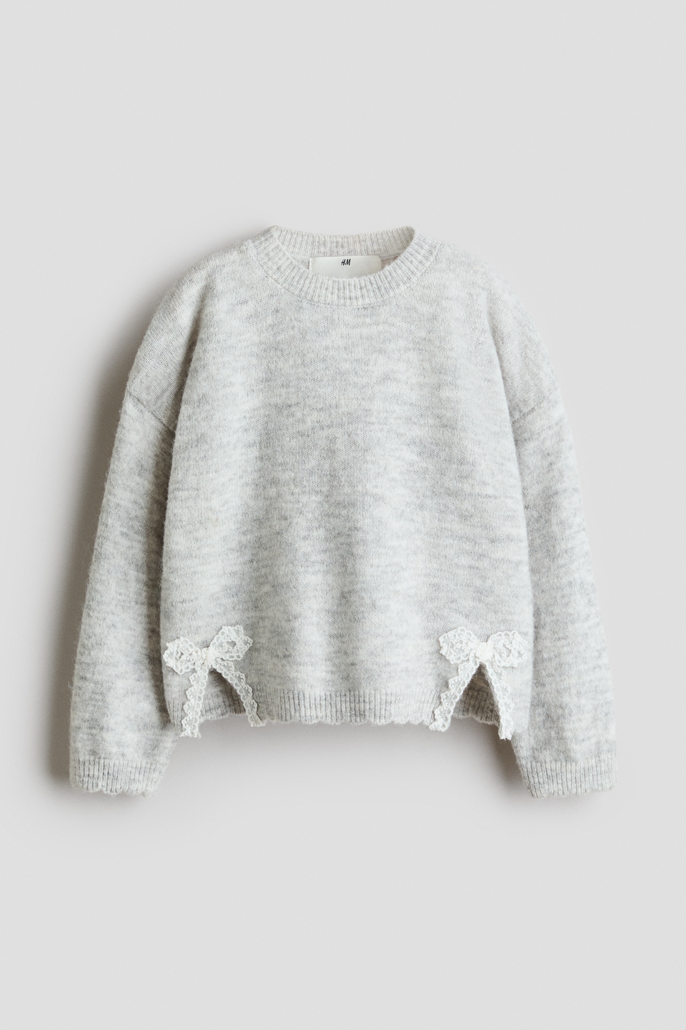 Lace Detail Sweater-Light grey marle