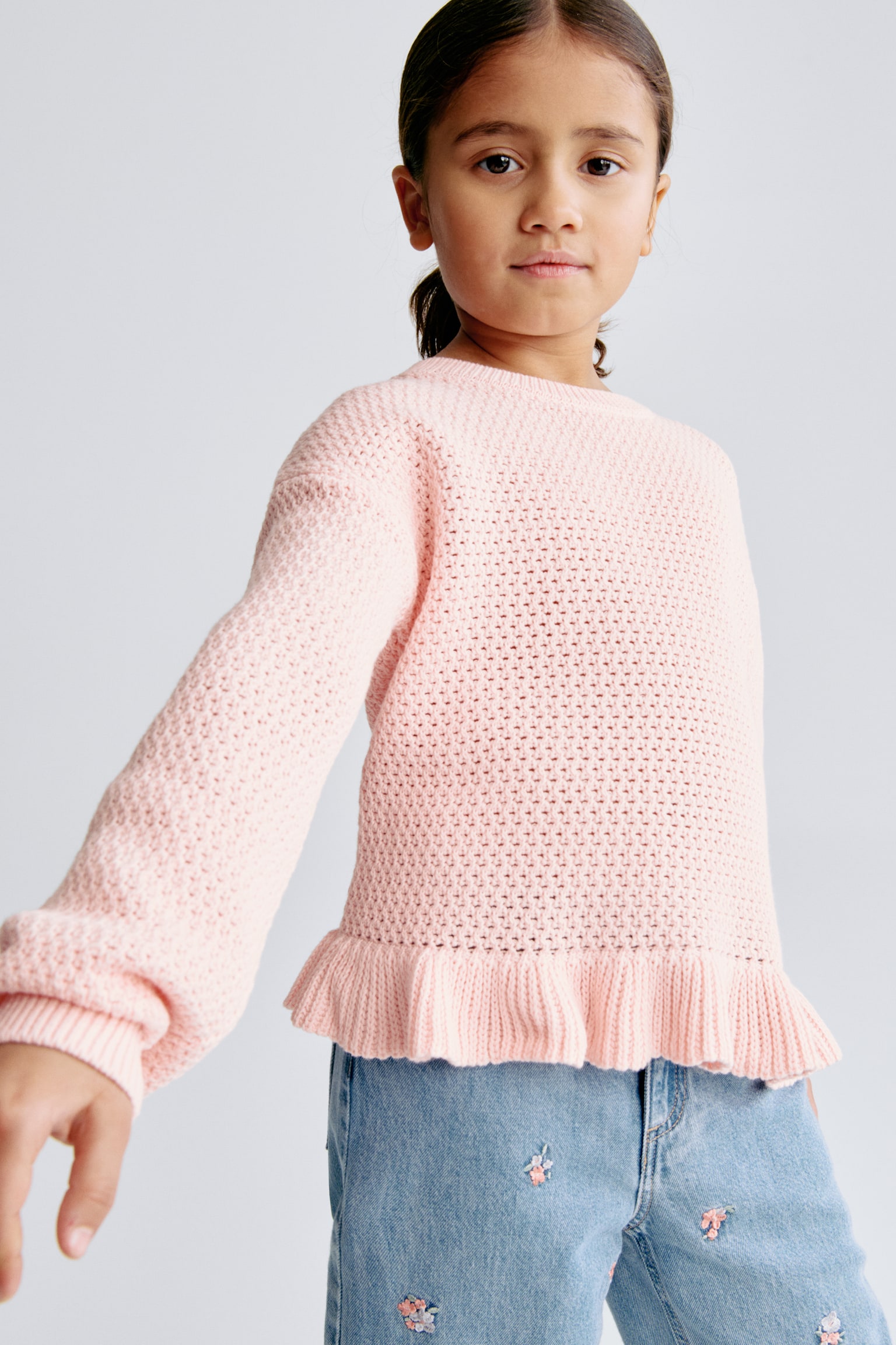 Hole-knit cotton jumper - Light pink/Light turquoise/White/Navy blue/Cream - 3