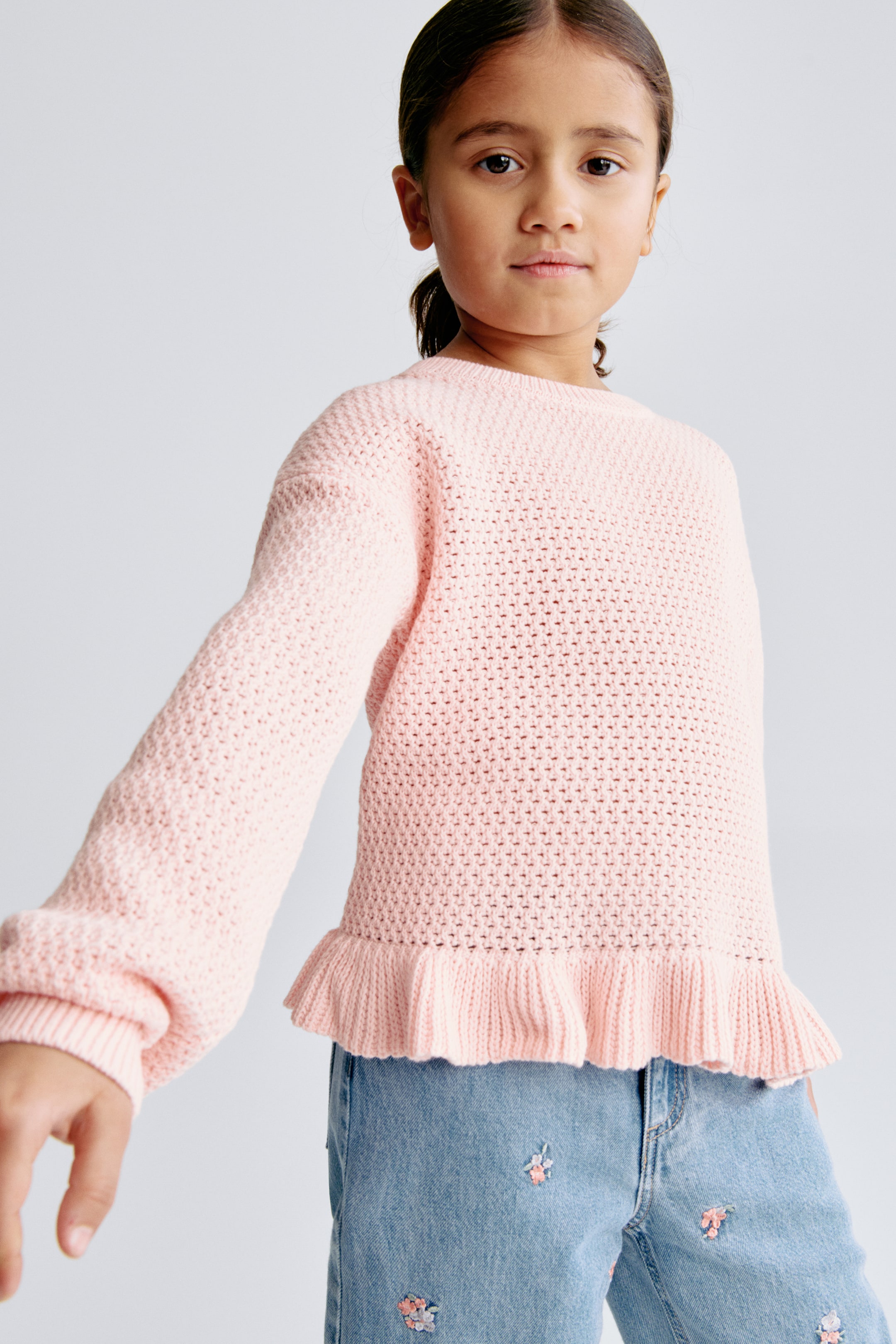 Voir une image plus grande: Chandail en tricot de coton ajouré - Rose clair - ENFANT | H&M CA 2