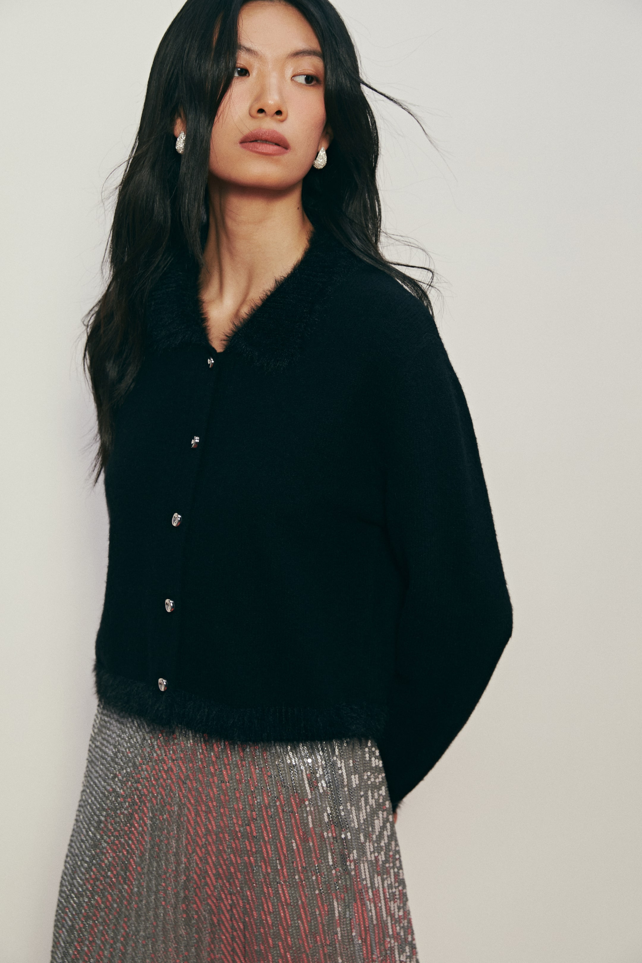 이미지 확대 보기: 칼라 가디건 - 블랙 - 여성 | H&M KR 1