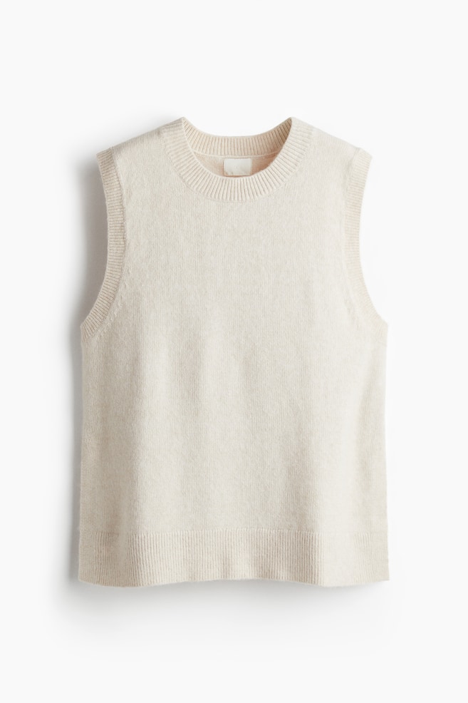 Sweater vest - Light beige melange/Dark brown - 1