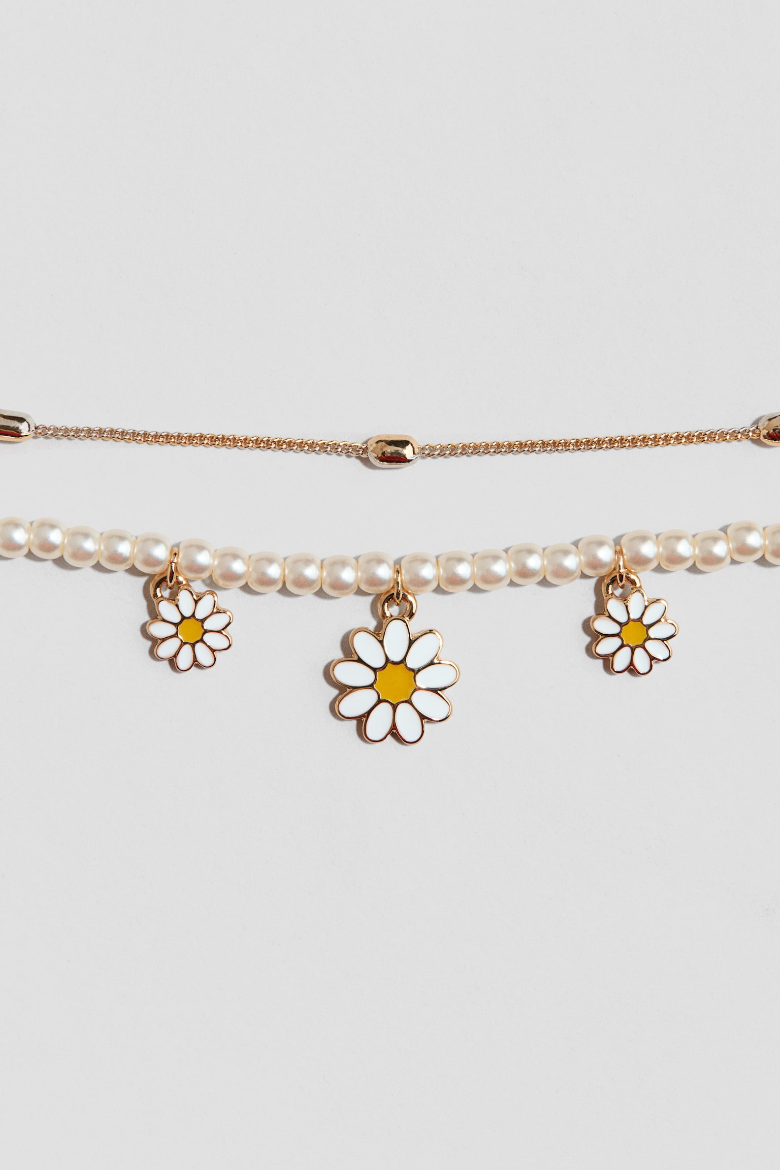 Two-strand charm necklace - Gold-coloured/Flowers/Gold-coloured/Light pink - 2