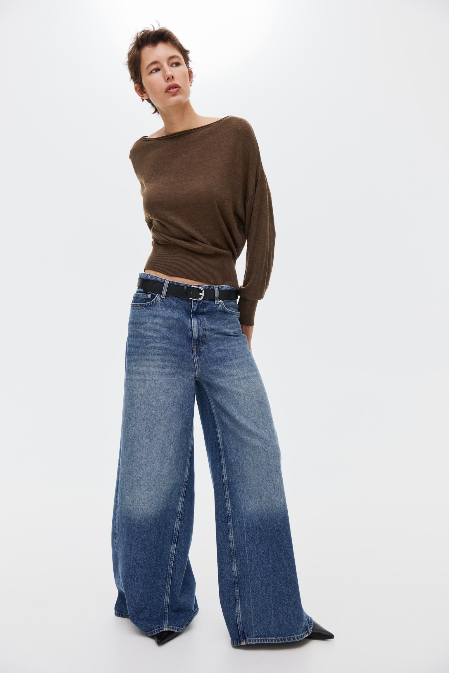 Fine-knit one-shoulder top - Brown/Black/Cream - 5