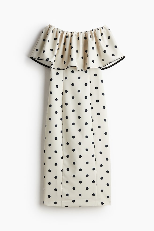 Off-the-shoulderjurk - Roomwit/stippen/Beige/luipaarddessin - 1