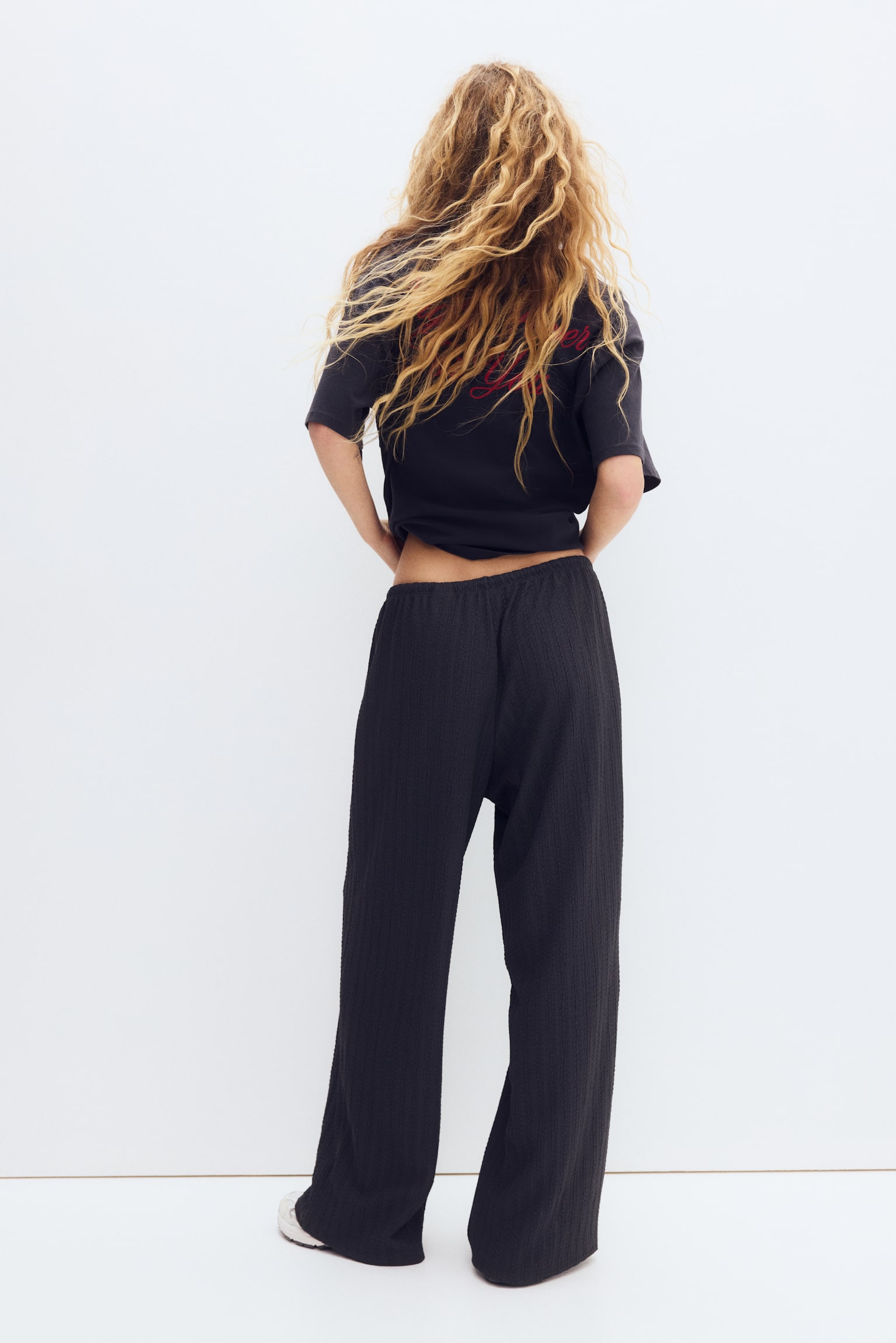 Pantalón con cordón de ajuste en punto texturizado - Gris oscuro/Café oscuro/Azul oscuro/Beige claro - 5