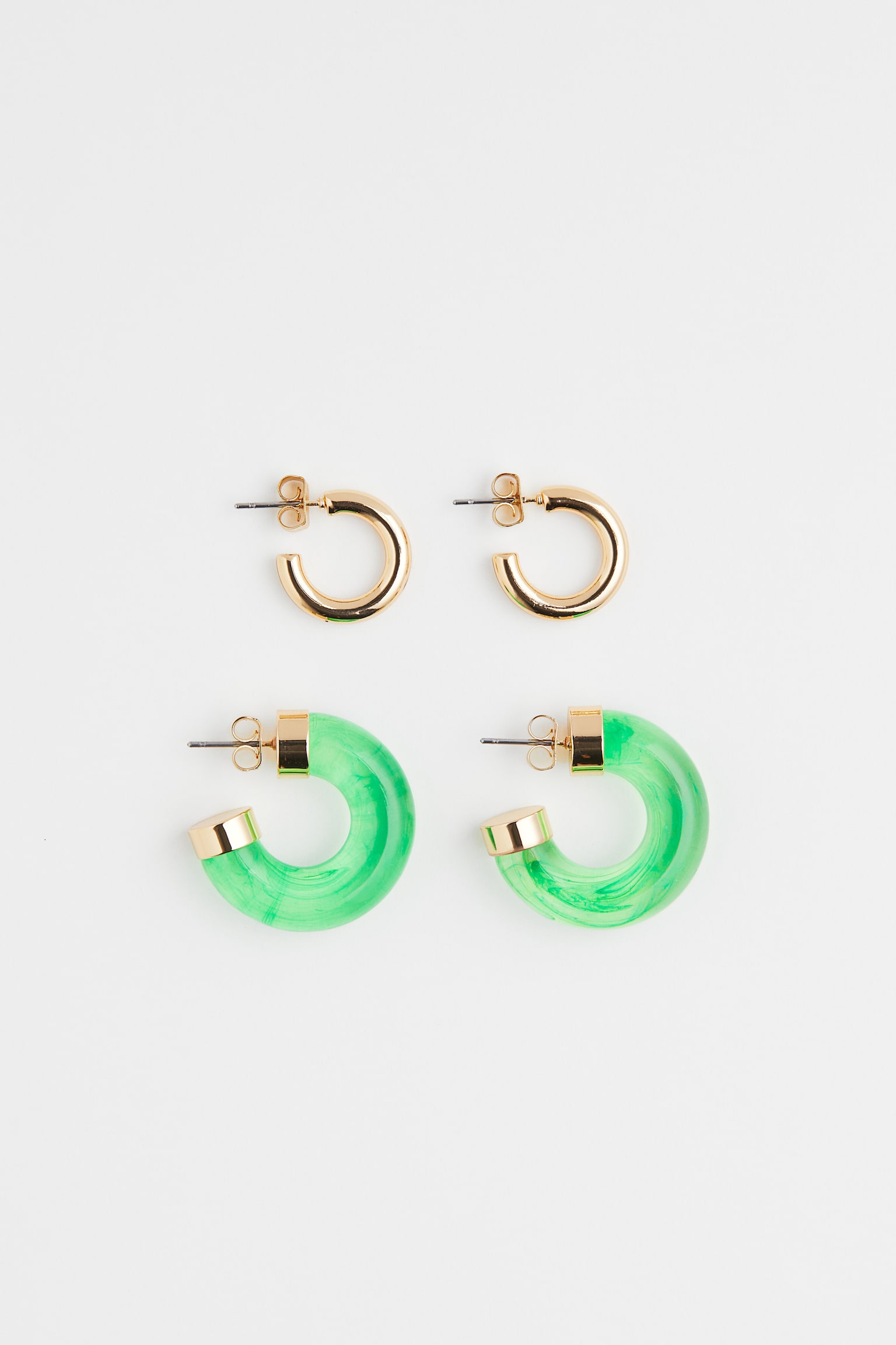 2-pack hoop earrings - Gold-coloured/Light green - 1