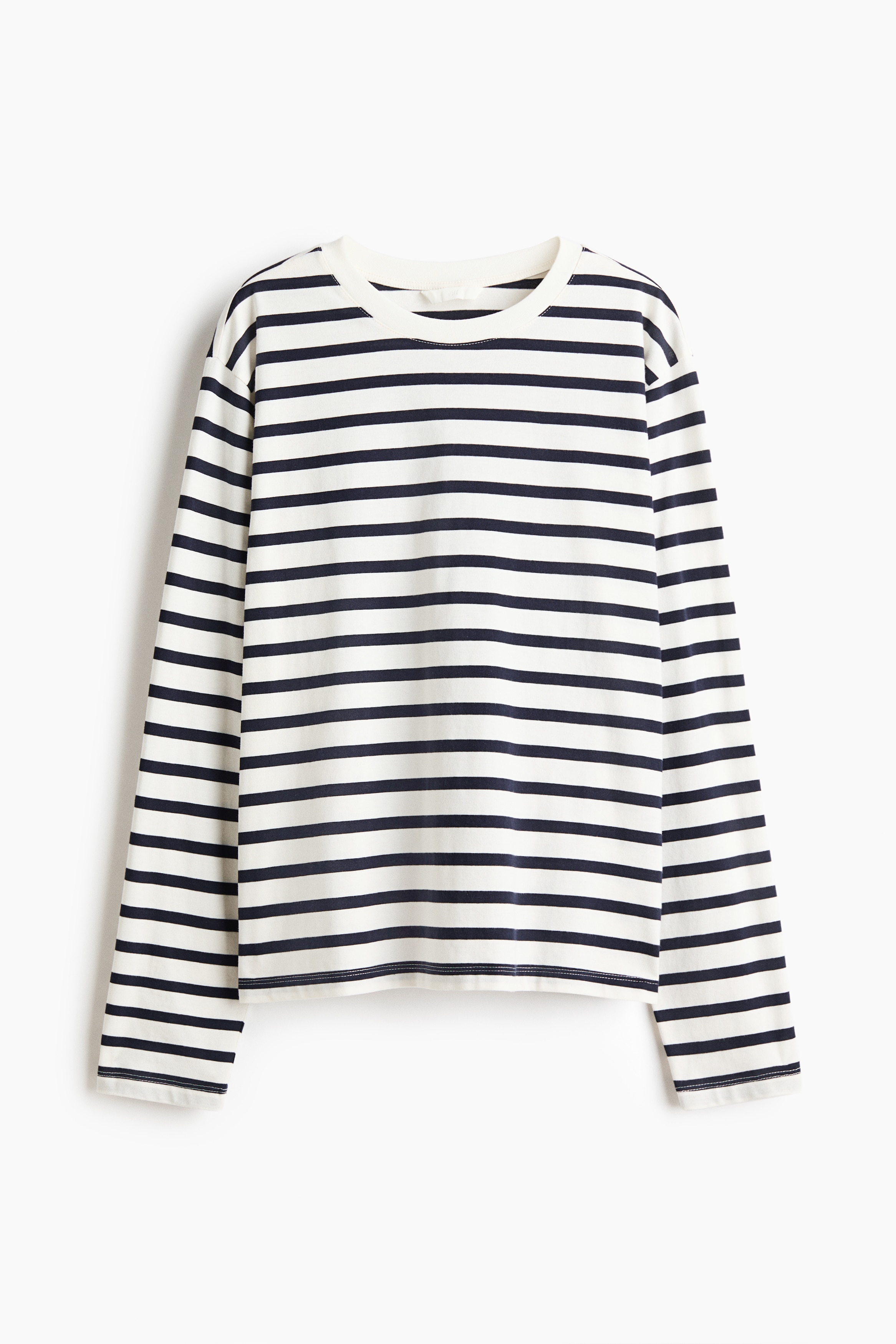 Top à manches longues en coton - Blanc/rayures bleu marine/Blanc/Marron foncé/Bleu marine/Beige foncé