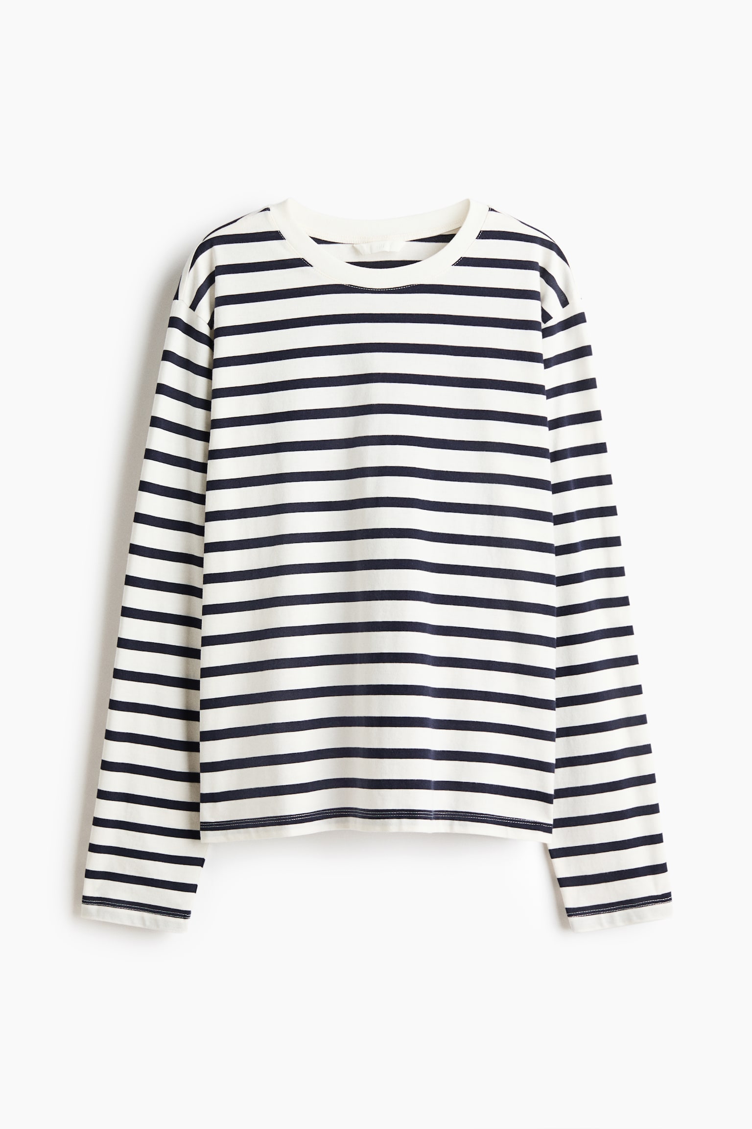Long-sleeved cotton top - White/Navy blue striped/White/Dark brown/Dark beige/Black/Navy blue - 1