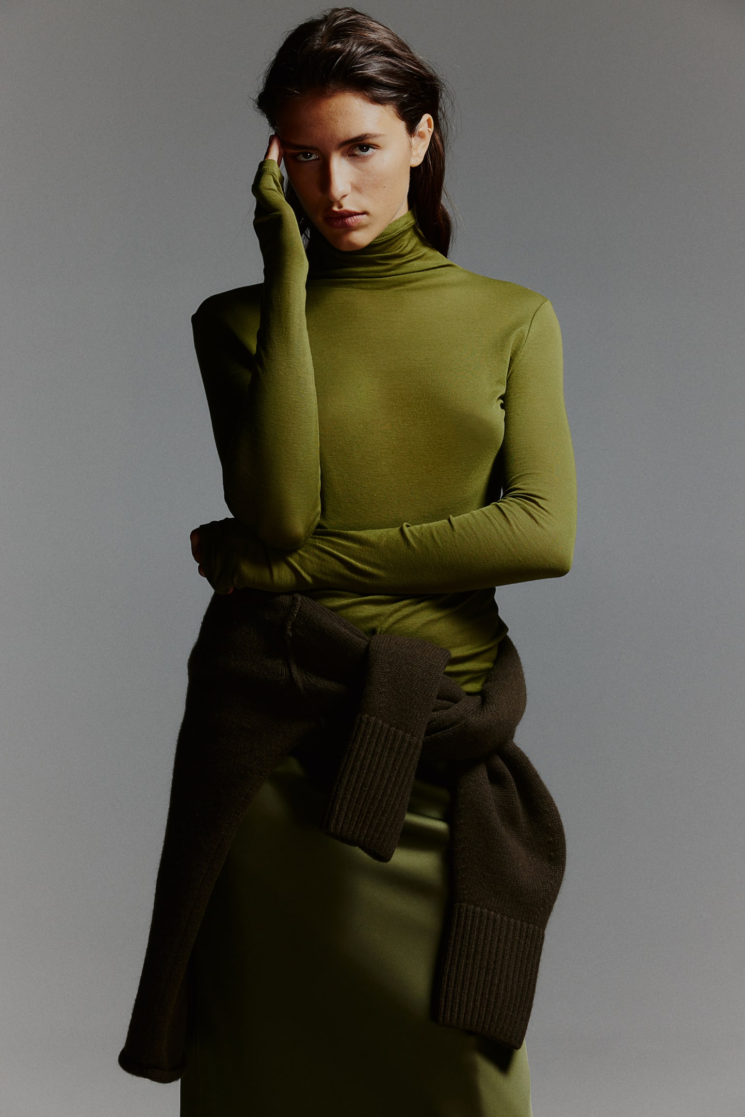 Pima cotton turtleneck top - Olive green/Beige/Cream/Dark grey/Dark beige/Burgundy - 1