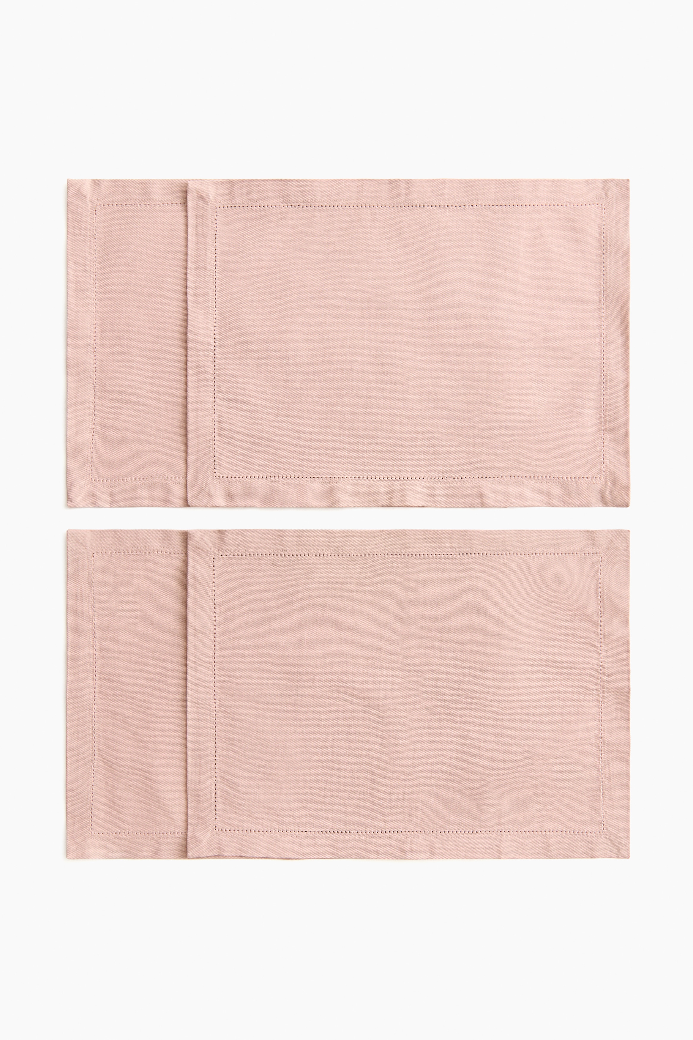 Lot de 4 sets de tables en coton - Rose clair/Vert sauge/Beige clair
