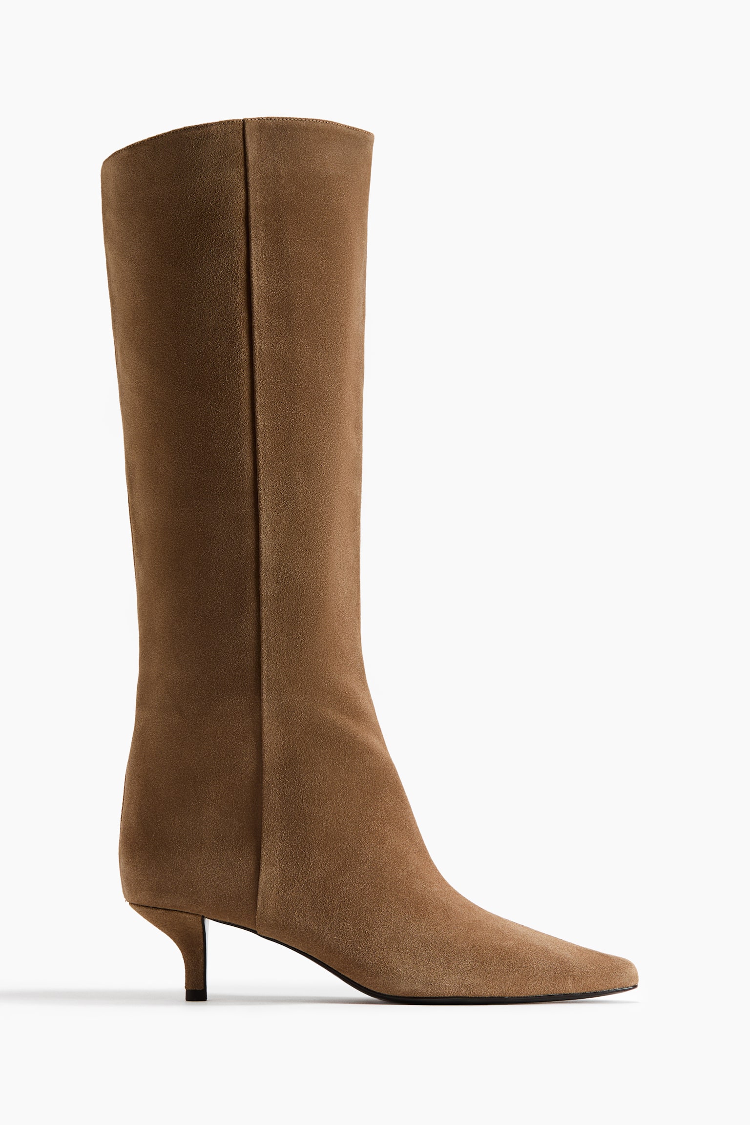 Knee-high split suede boots - Beige