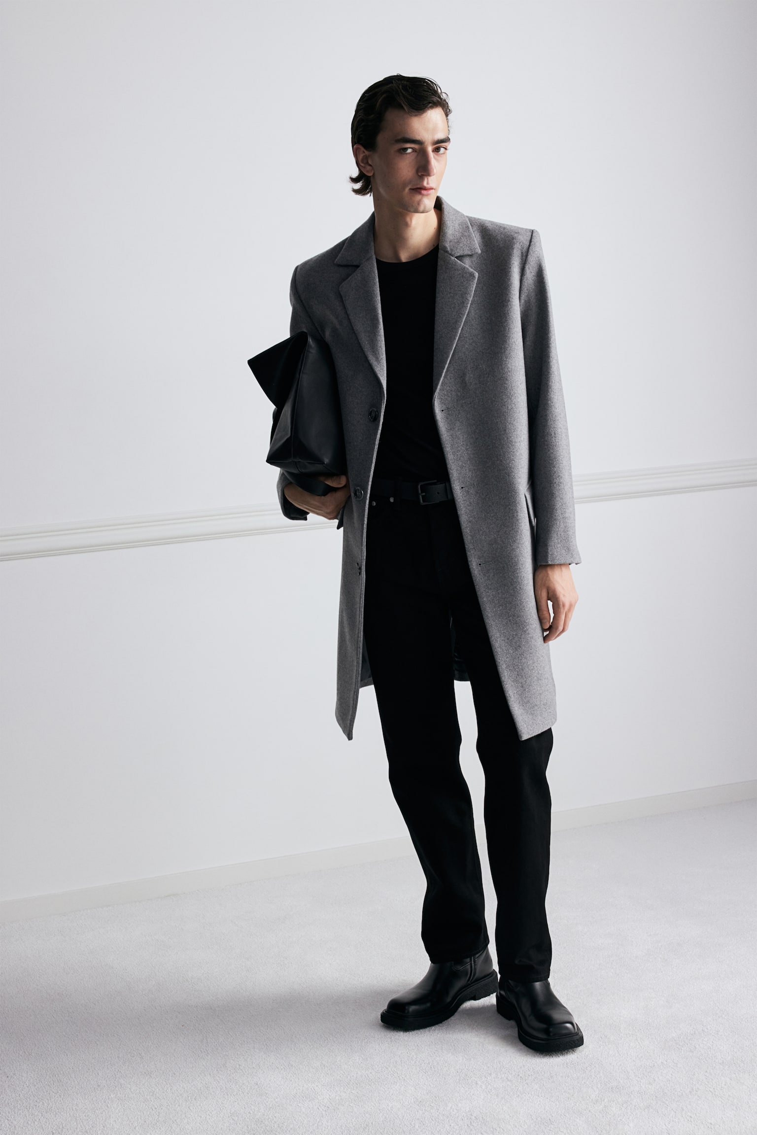 Wool-blend coat - Grey marl/Black/Navy blue - 1