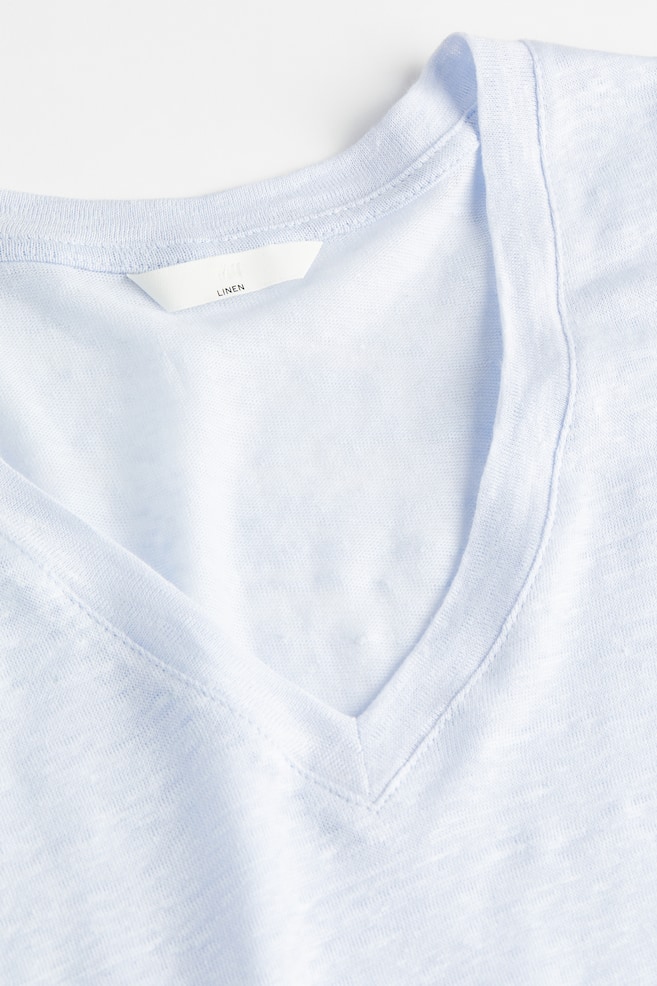V-neck linen-jersey T-shirt - Light blue/White/Black/Navy blue - 5