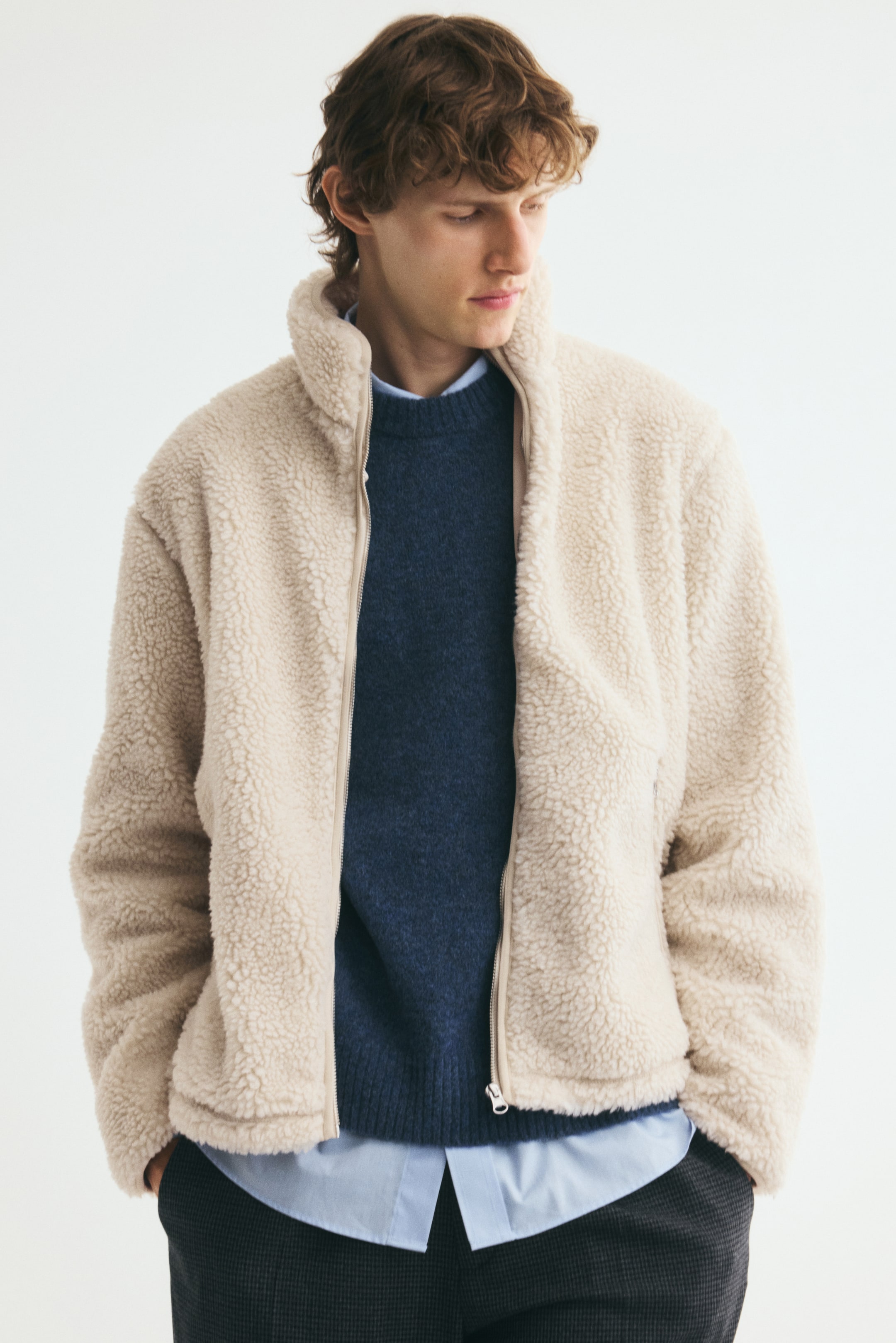 View larger image: Teddy zip-through jacket - Light beige - Men | H&M 1