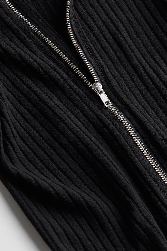 Ribbed zip-through cardigan - Black/Light beige/Light grey - 2