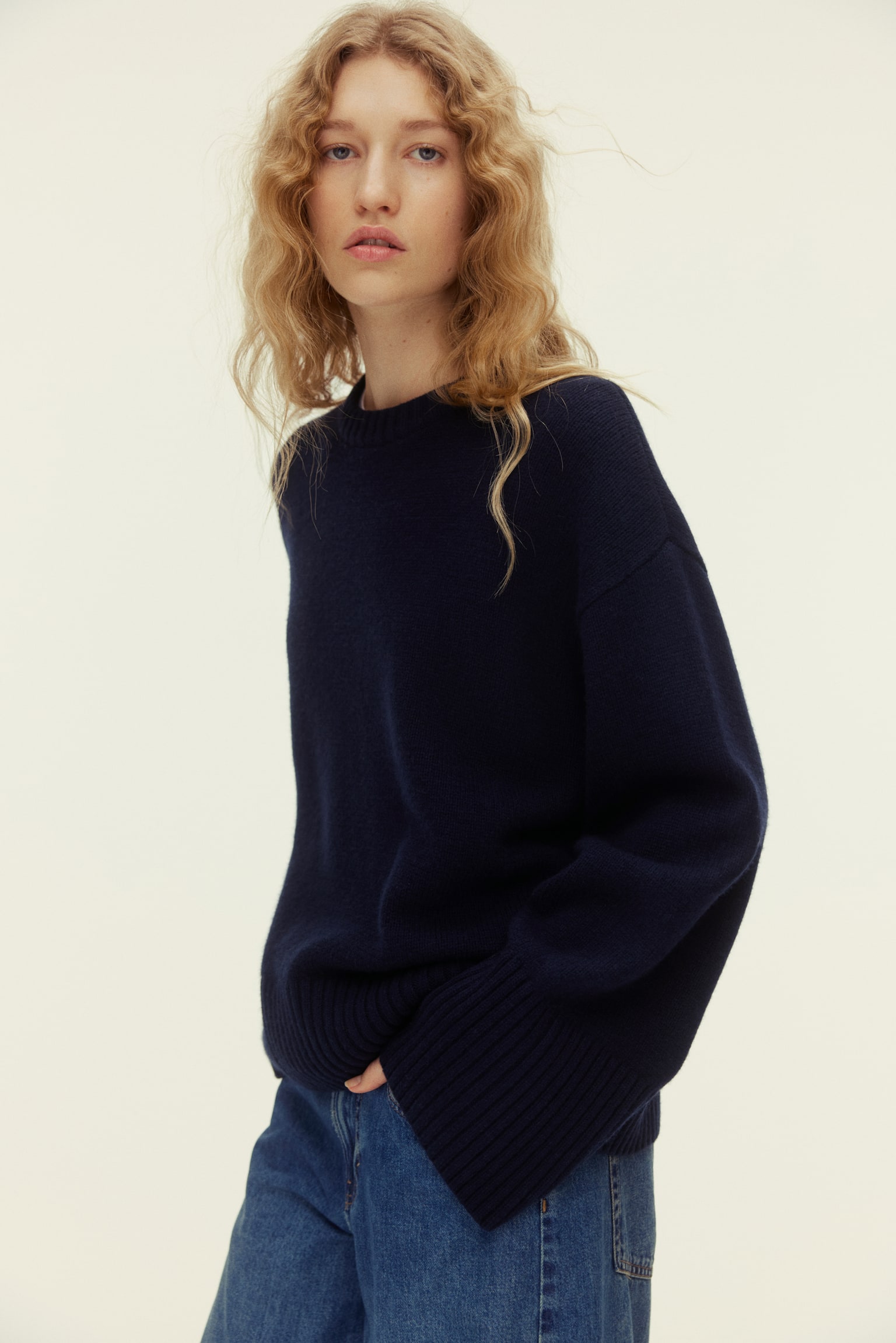 Cashmere-blend jumper - Navy blue/Cream/Dark beige/Burgundy - 1