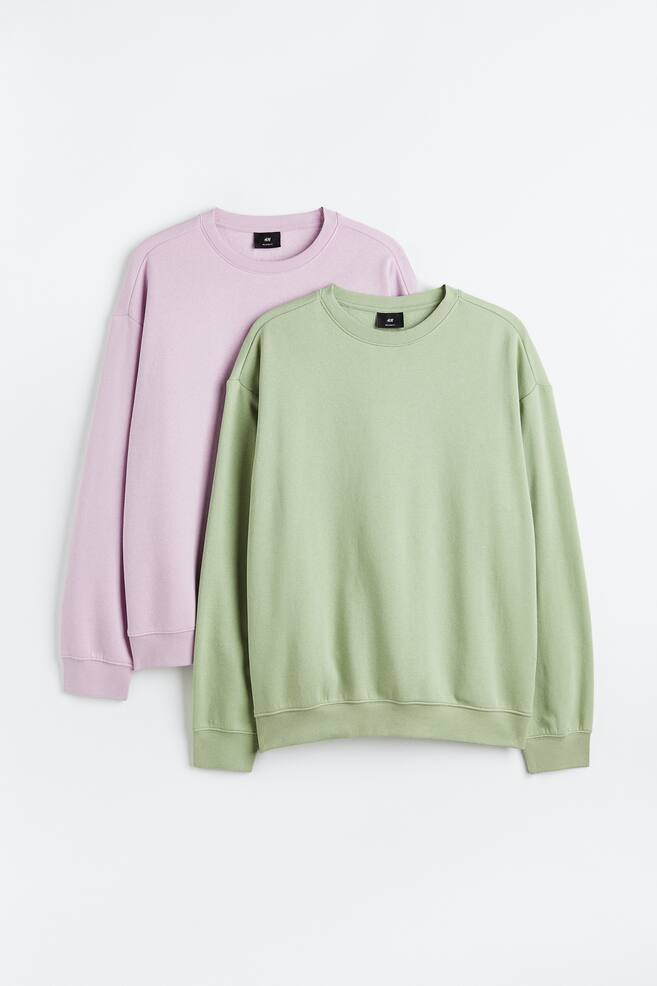 2-pack Relaxed Fit sweatshirts - Light green/Light purple/Light grey marl/Black/Brown/Beige/Beige/White - 2
