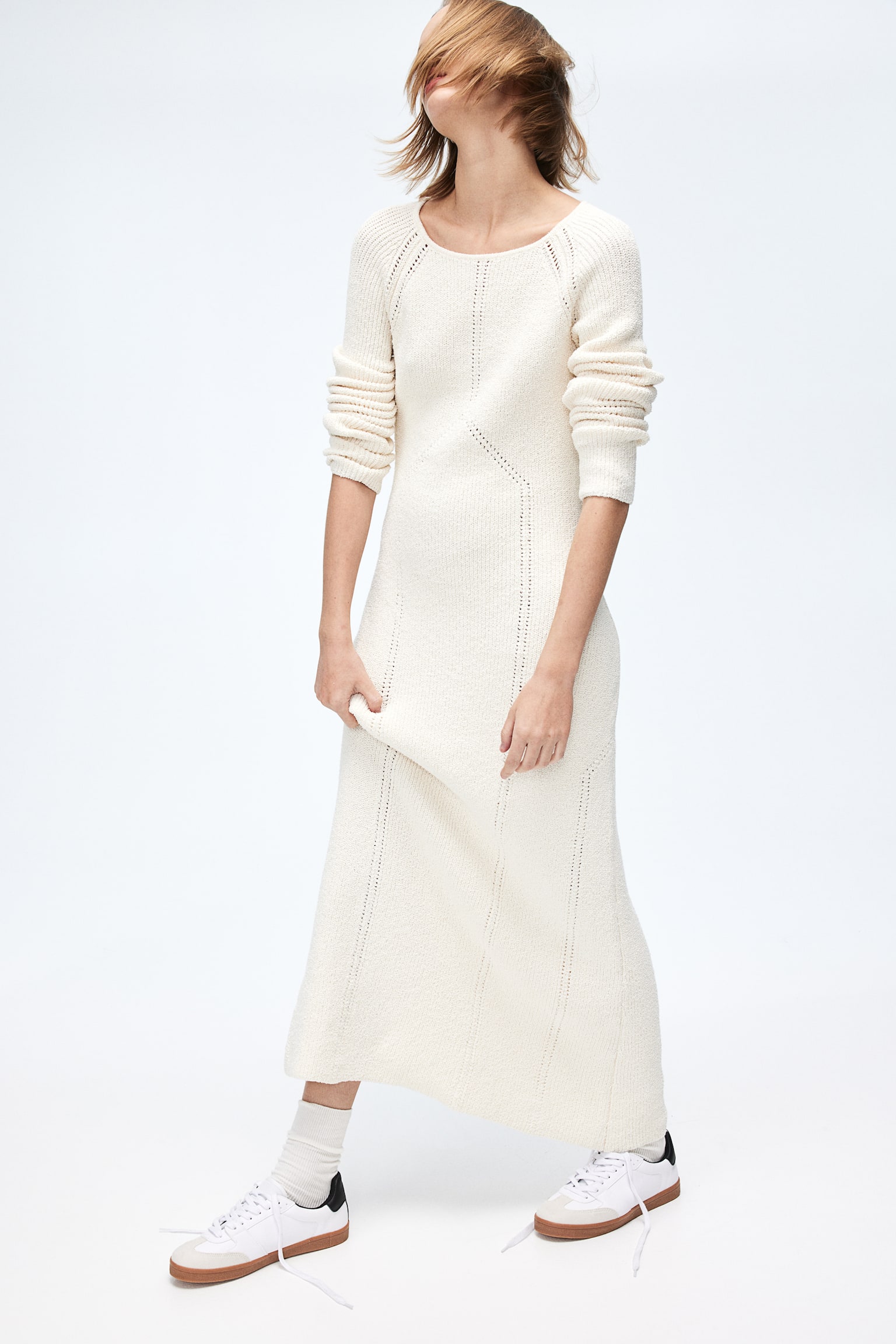 Pointelle Knit Dress - Cream - 5