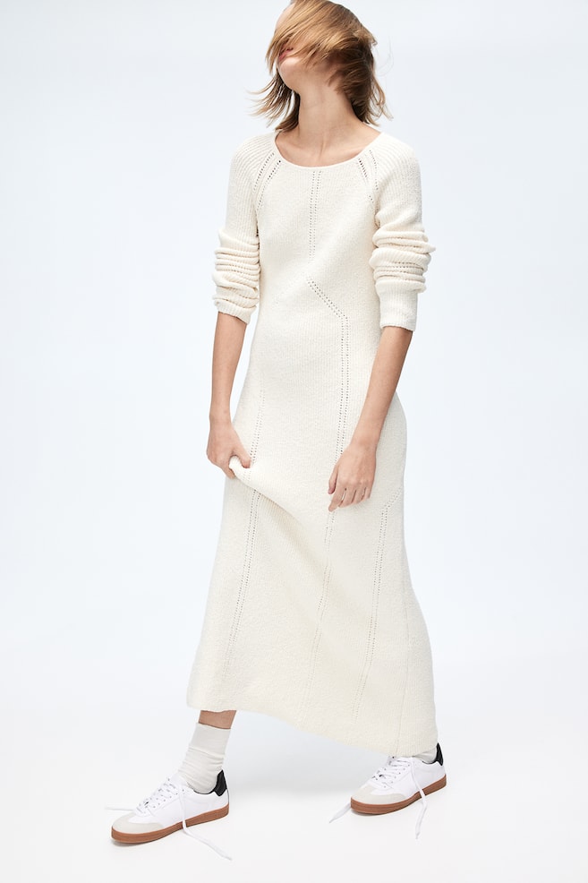 Pointelle-knit dress - Cream - 5
