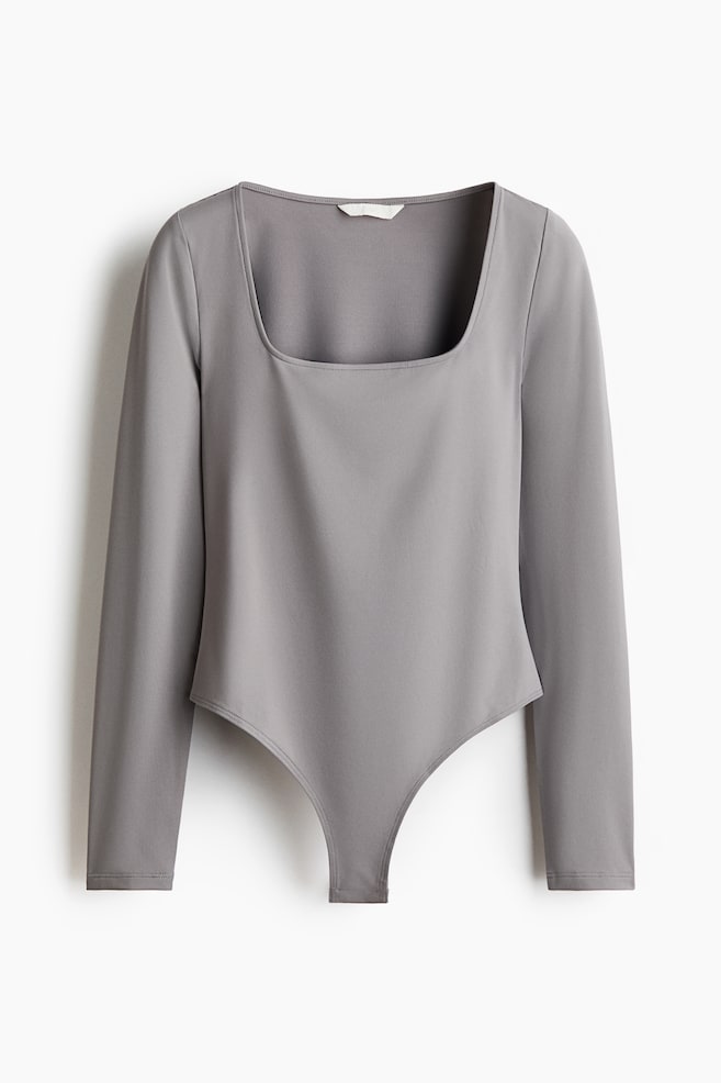 Body thong z długim rękawem - Szary/Śliwkowofioletowy - 1