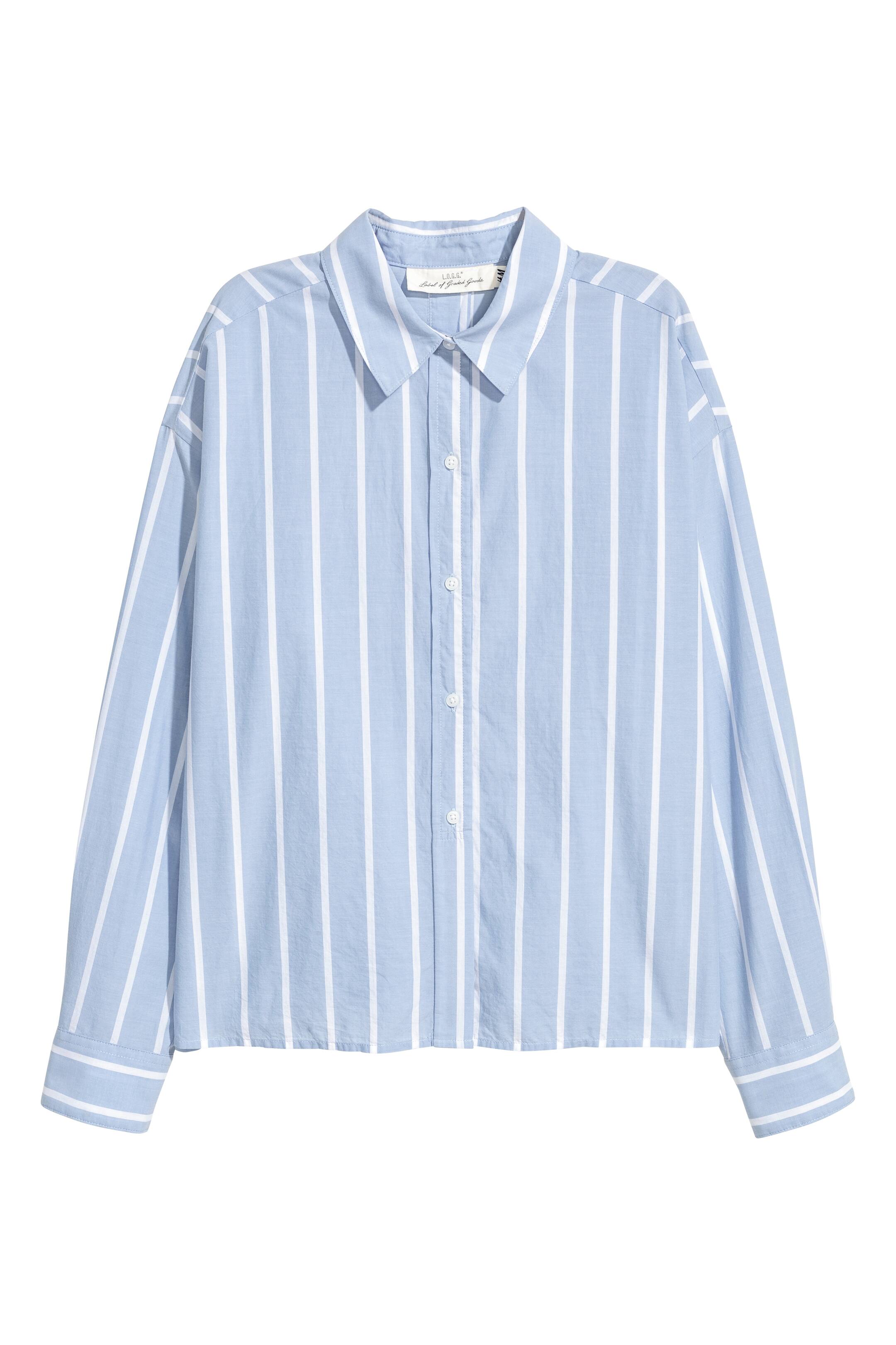 View larger image: Wide-cut Cotton Shirt - Light blue/striped - Ladies | H&M CA 1