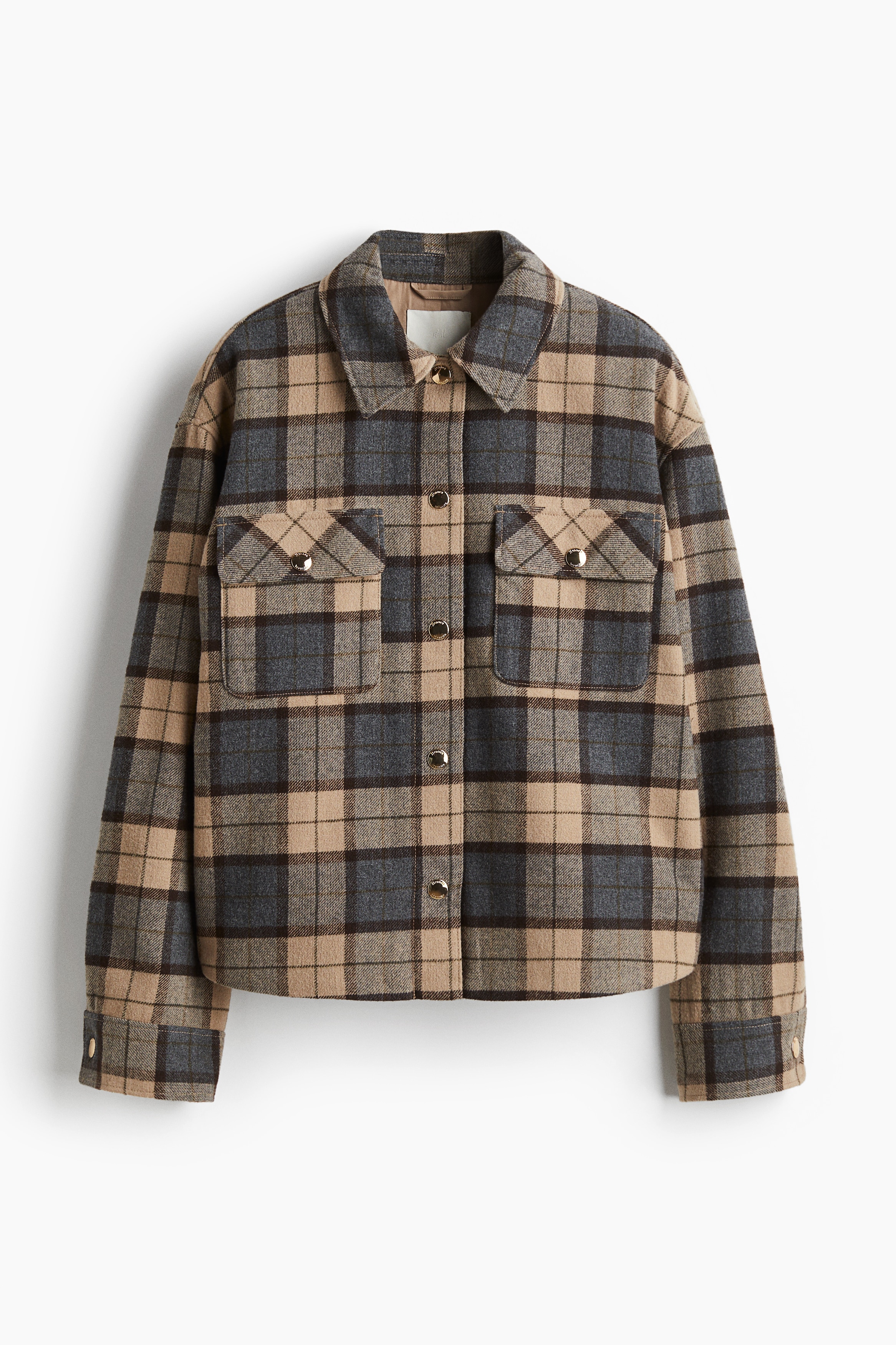 オーバーサイズシャツジャケット - ライトベージュ／チェック