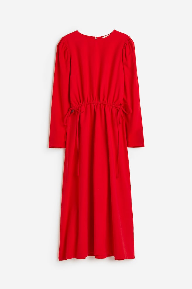 Twill drawstring dress - Bright red - 2